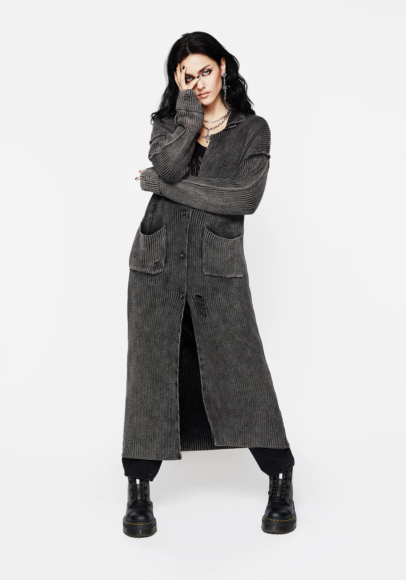 Allison Distressed Knit Longline Cardigan - Image 4