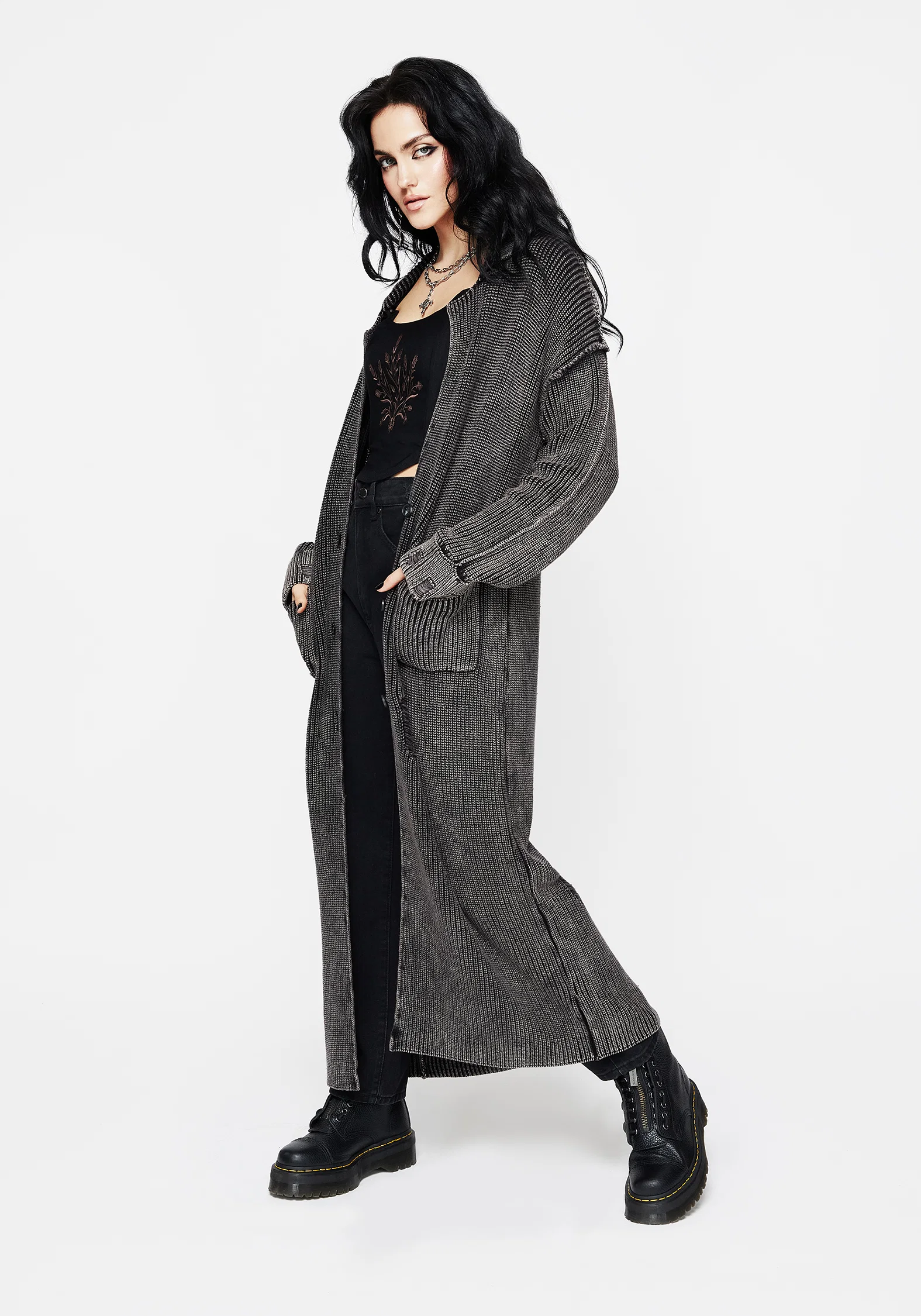 Allison Distressed Knit Longline Cardigan - Image 6