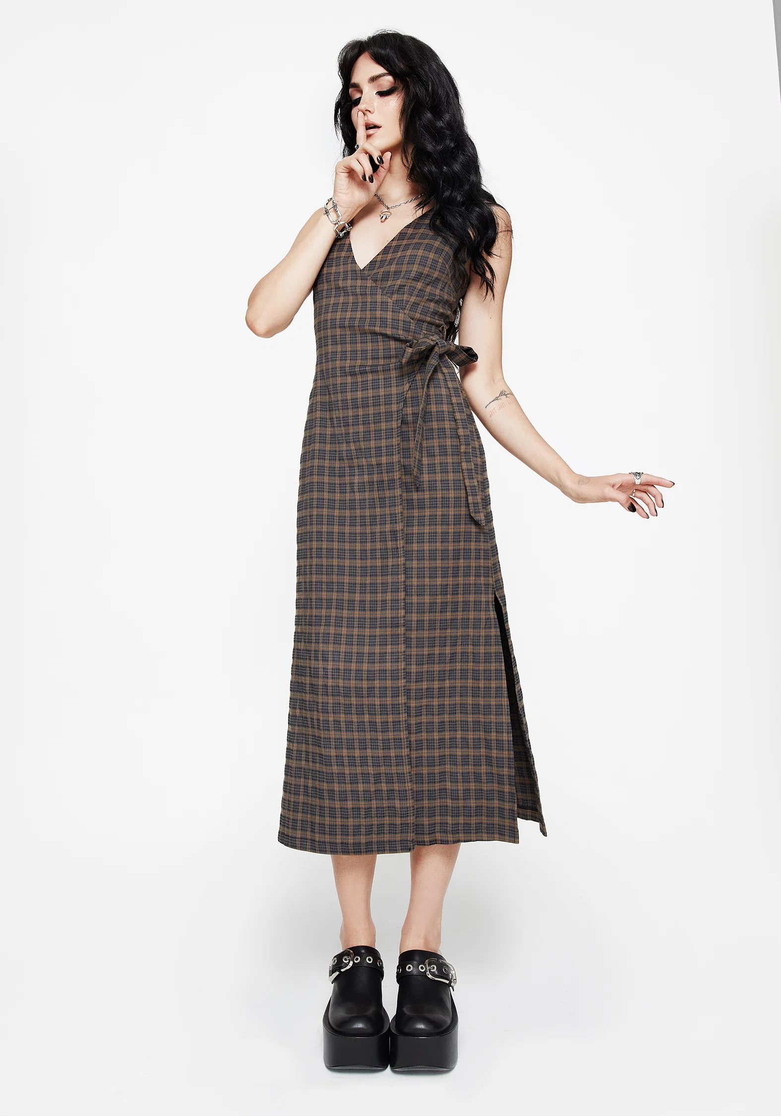 Allure Check Sleeveless Midaxi Wrap Dress - Image 7