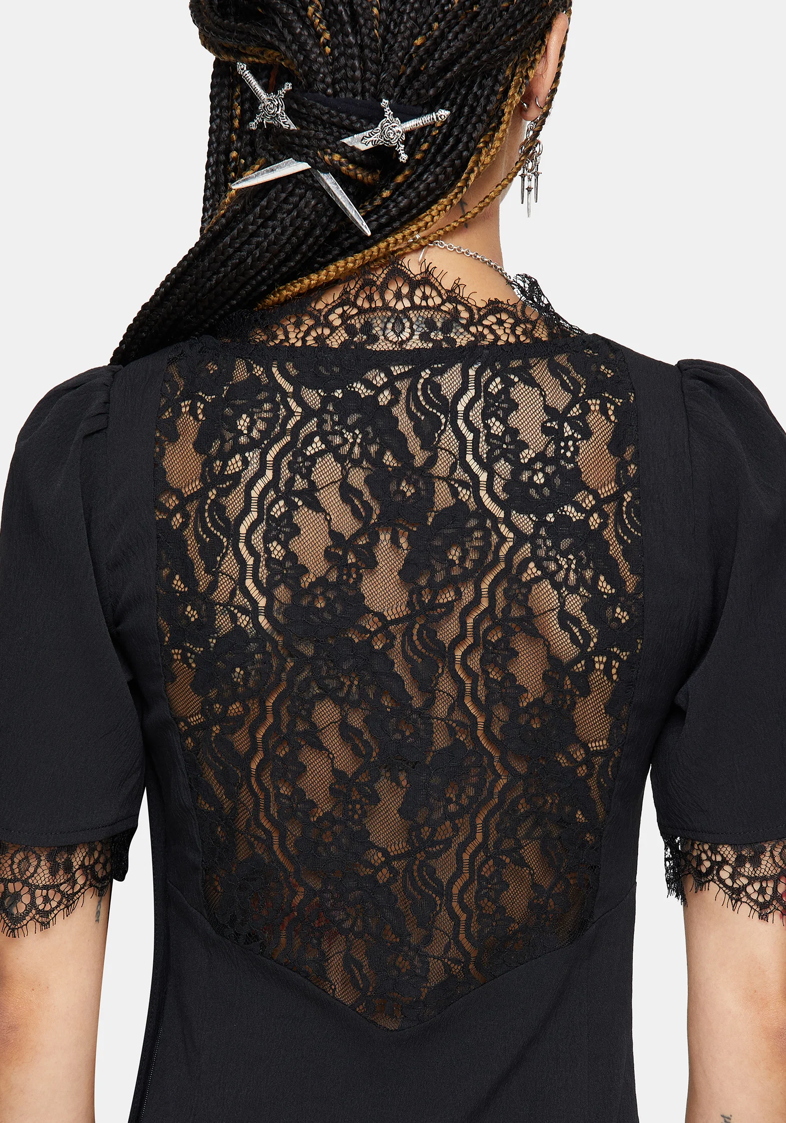 Altha Lace Back V Neck Midi Dress - Image 2