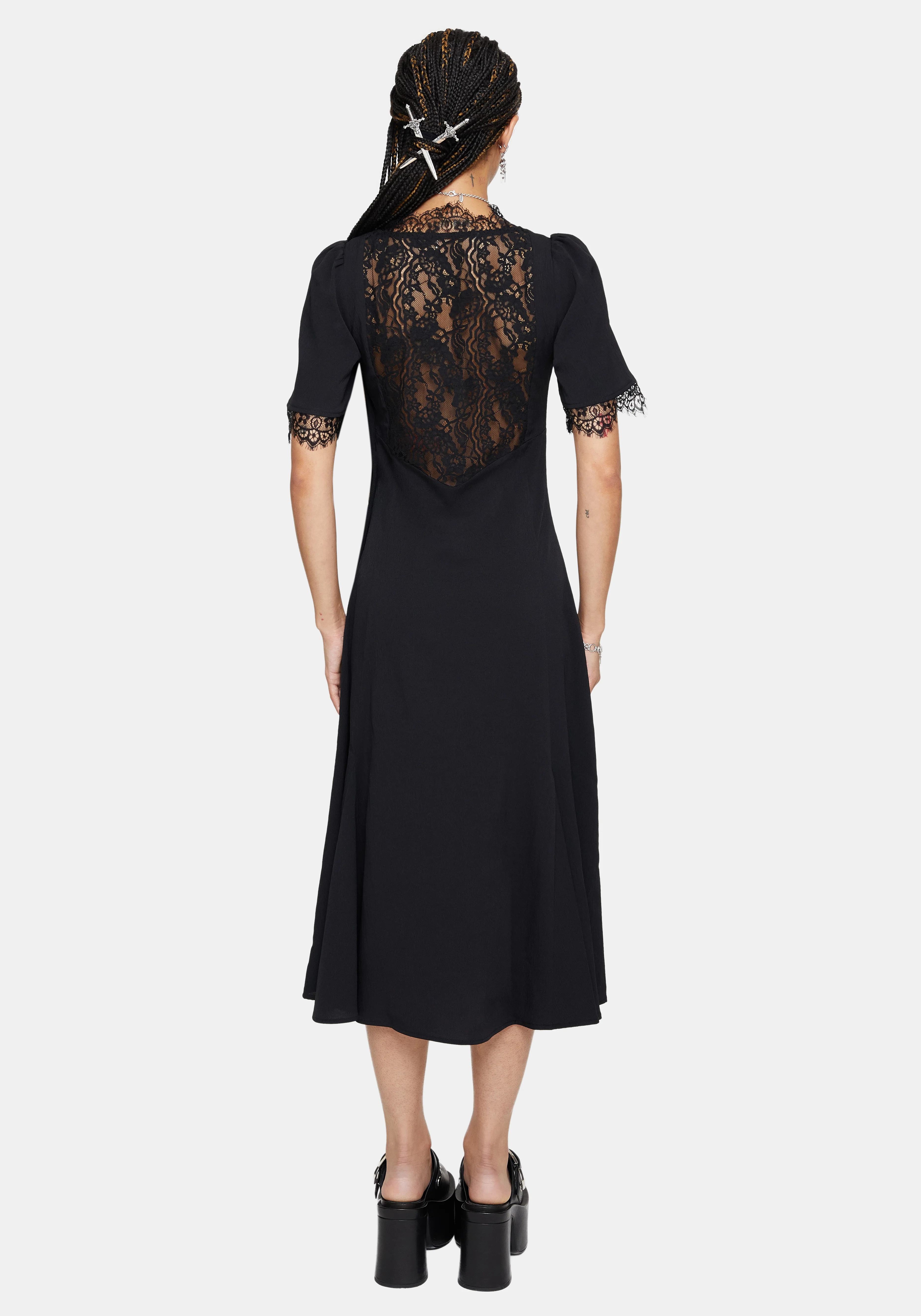 Altha Lace Back V Neck Midi Dress - Image 3
