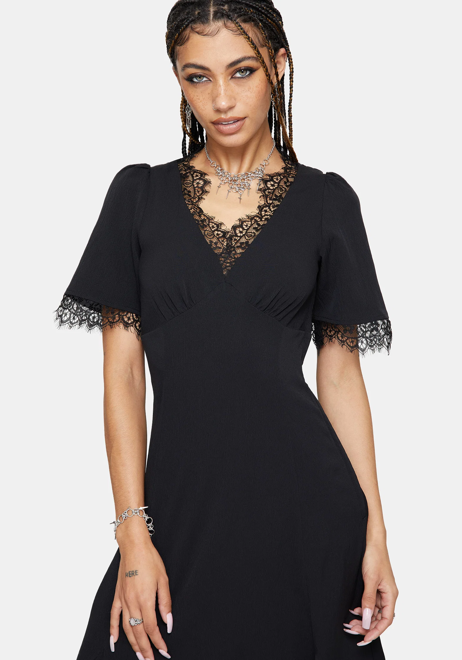 Altha Lace Back V Neck Midi Dress - Image 5