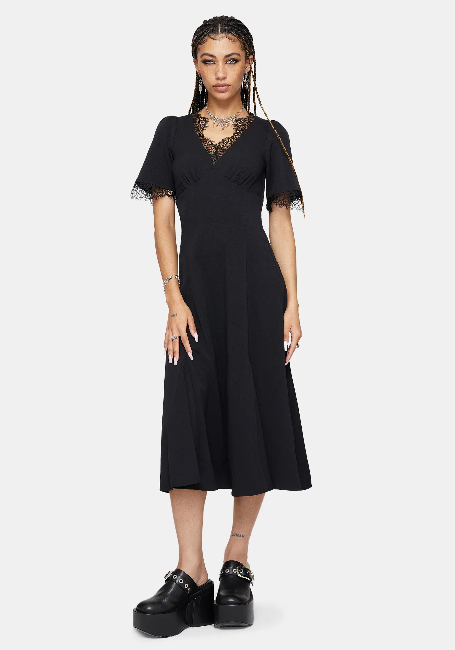 Altha Lace Back V Neck Midi Dress - Image 6