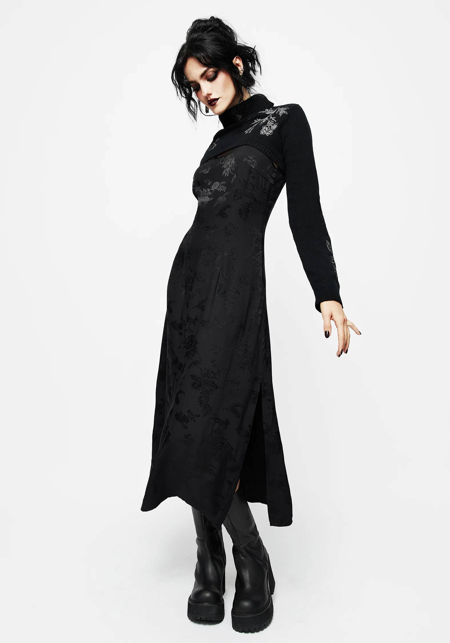 Amalthea Embroidered Roll Neck Extreme Crop Jumper - Image 6