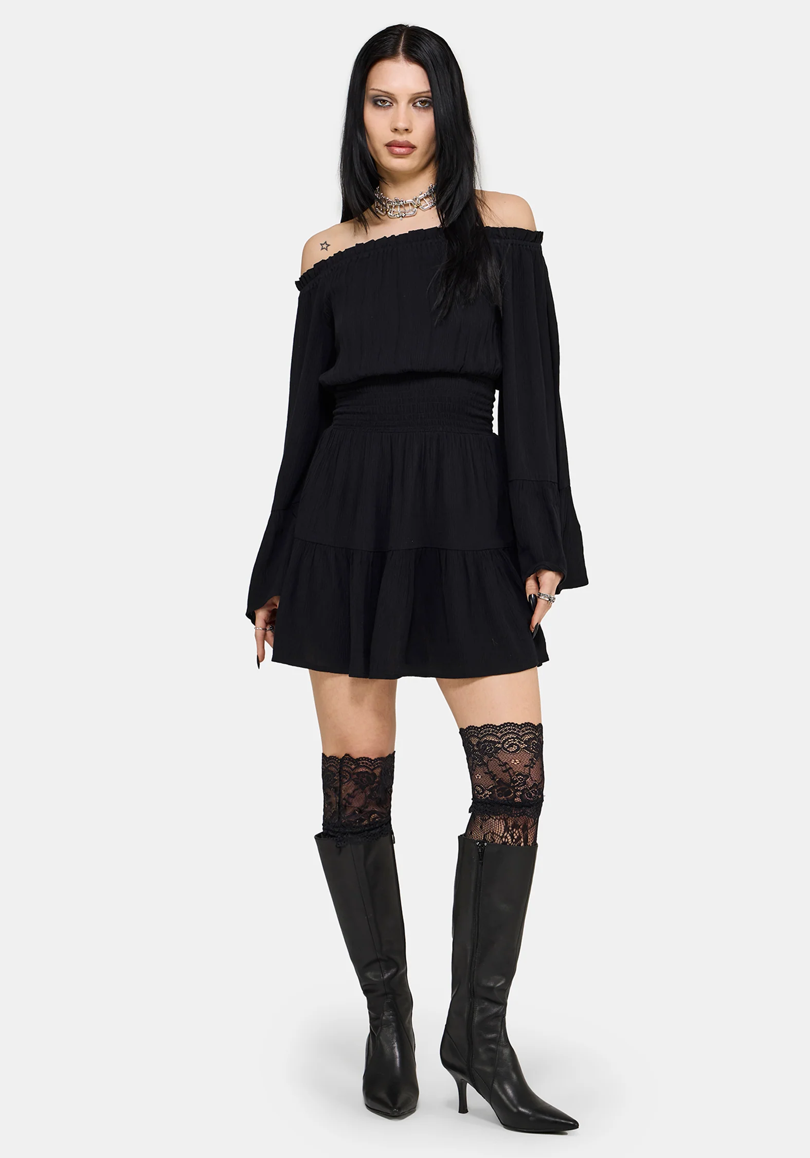 Amarantha Crinkle Bardot Mini Dress - Image 3