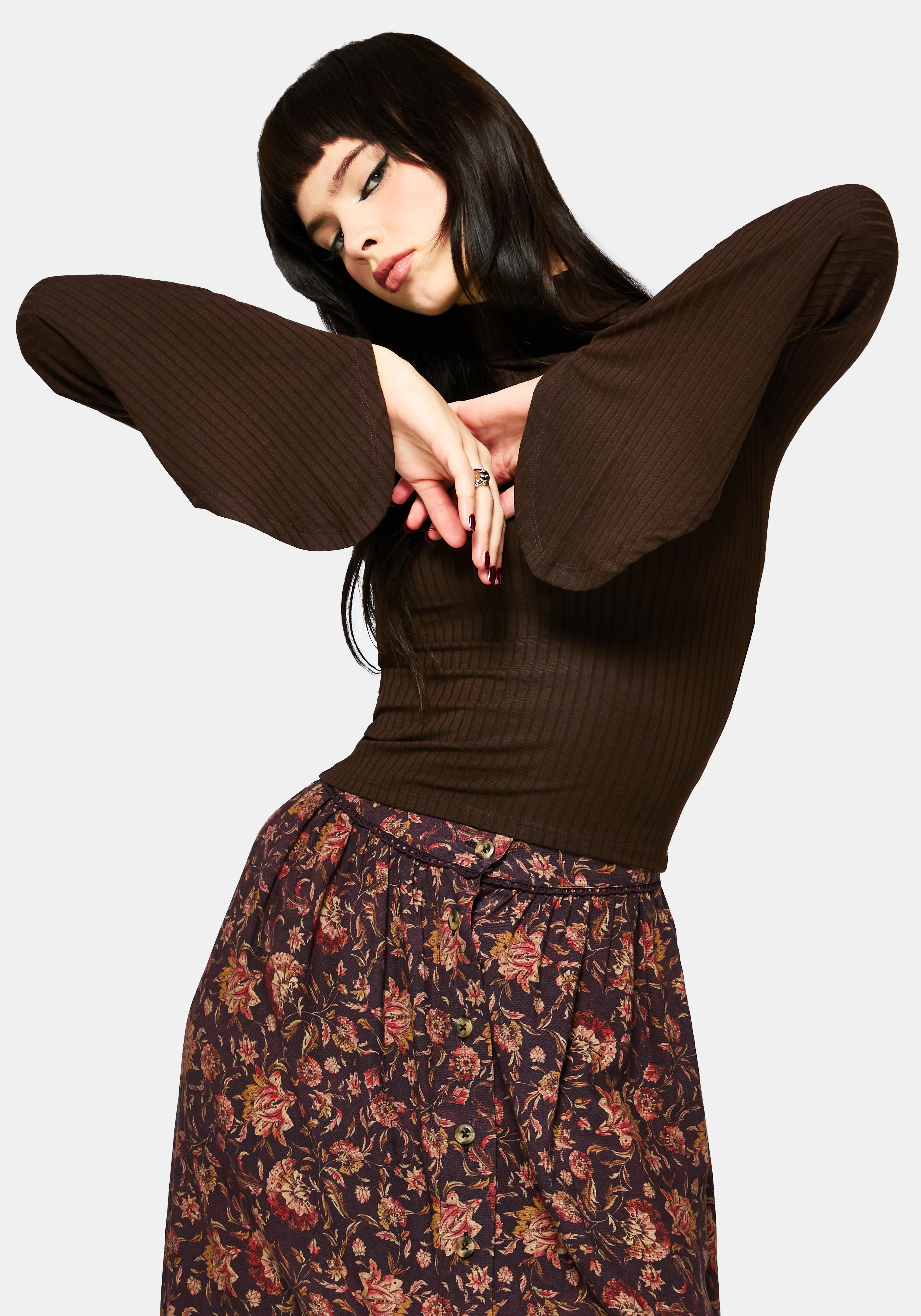 Amata Flared Sleeve Top - Brown - Image 5