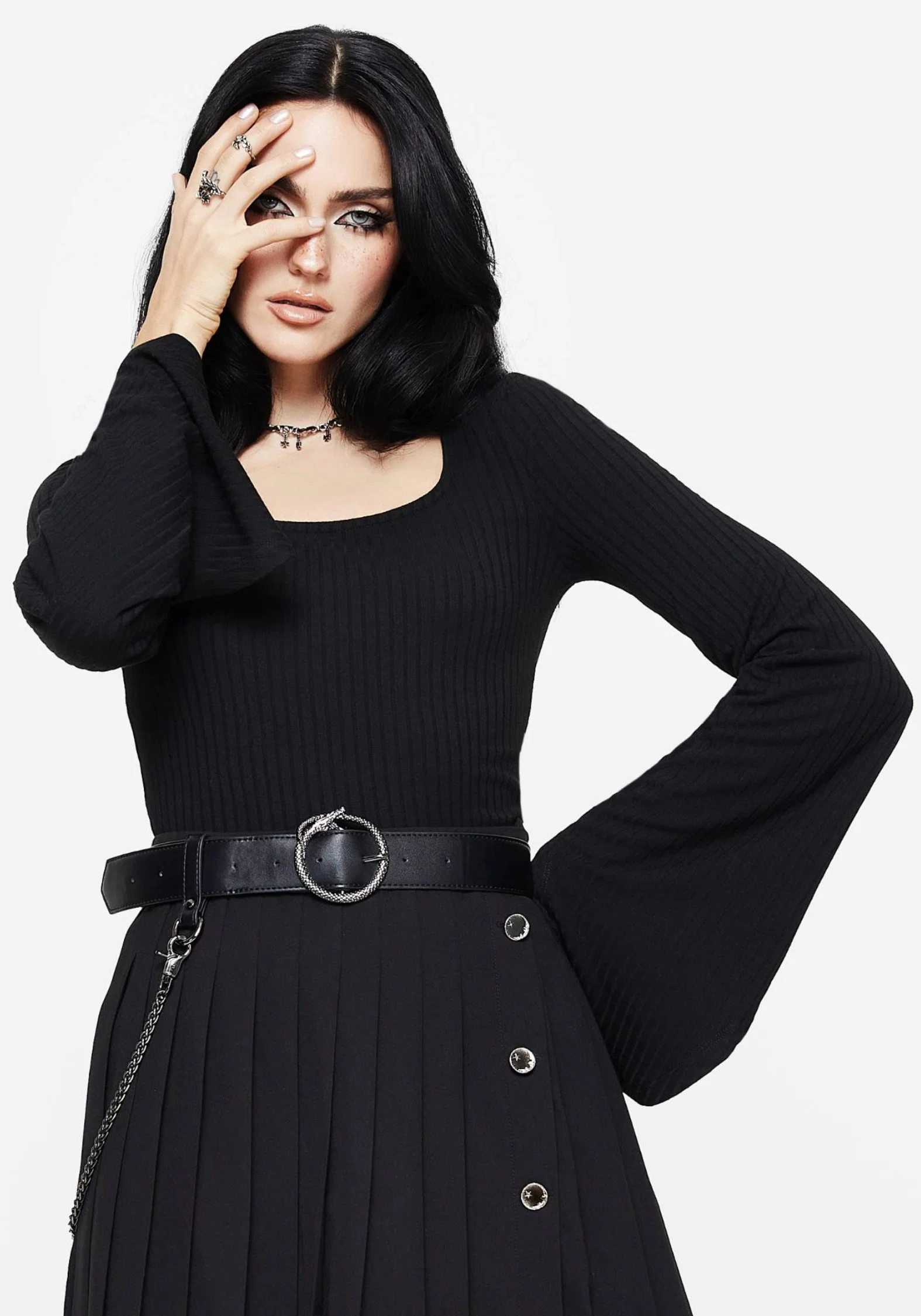 Amata Square Neck Flared Long Sleeve Top - Image 5
