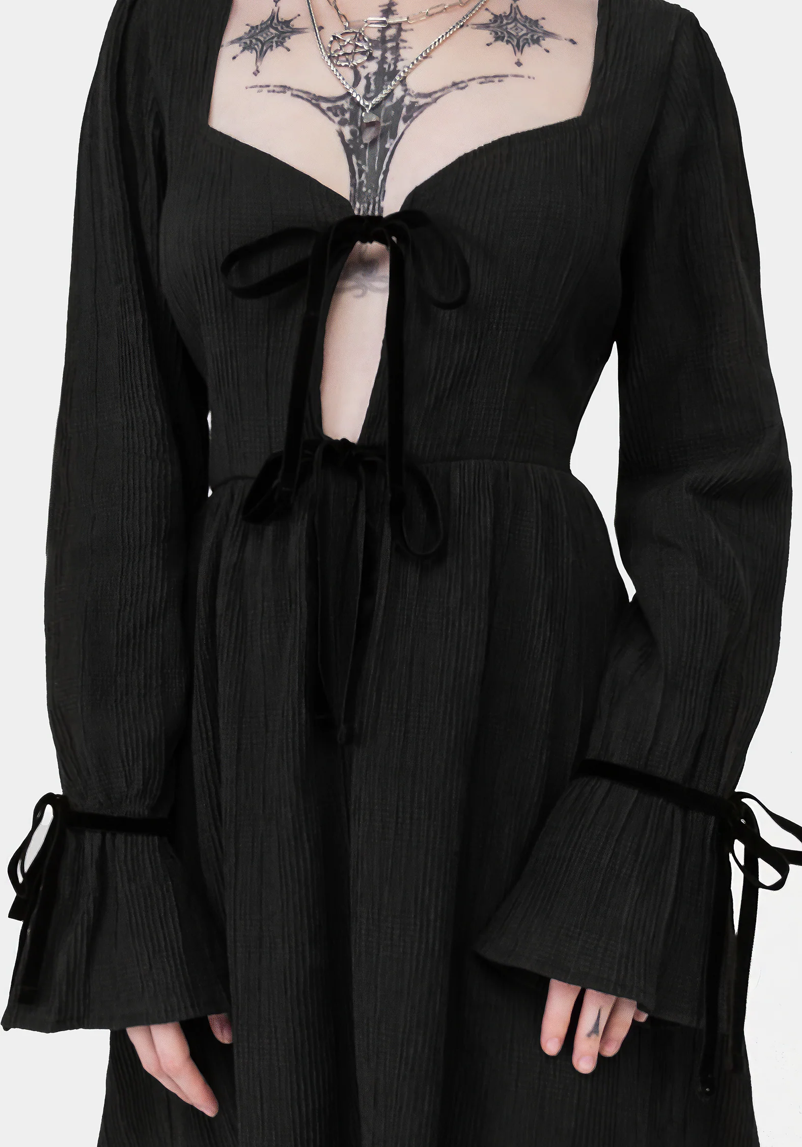 Amity Crinkle Velour Bow Mini Dress - Image 2