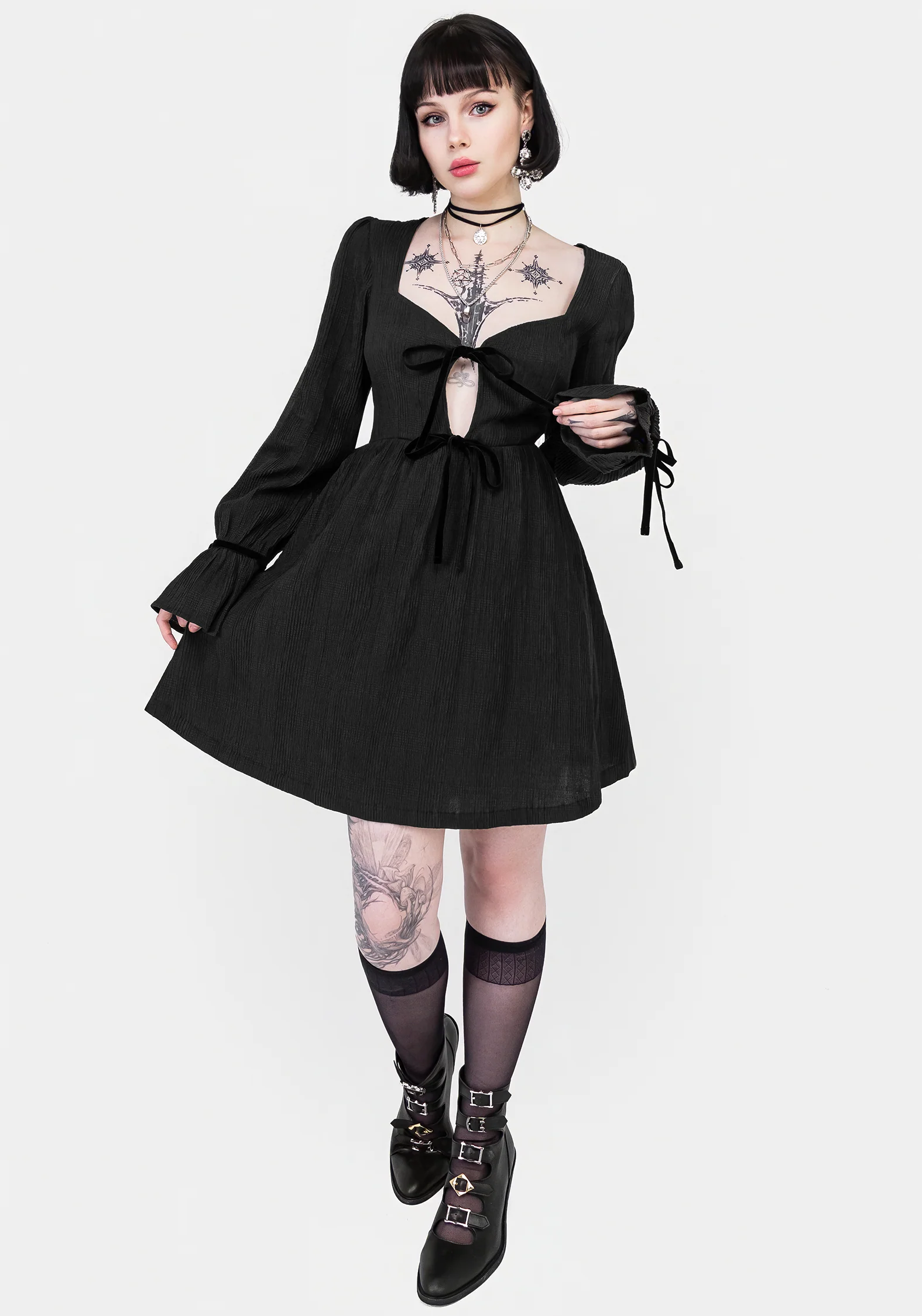 Amity Crinkle Velour Bow Mini Dress - Image 4