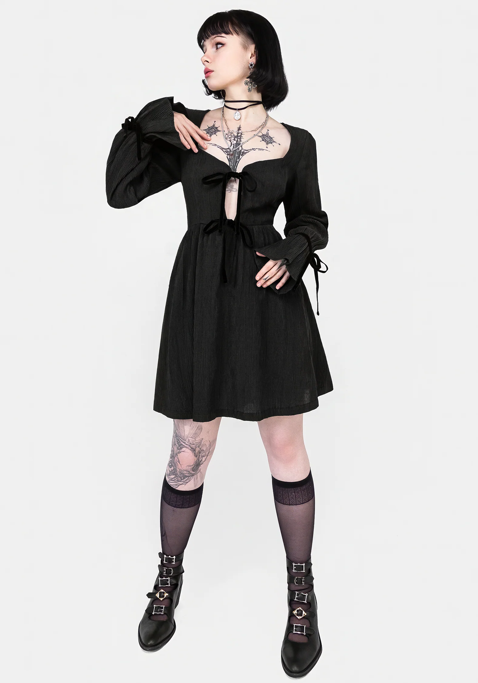 Amity Crinkle Velour Bow Mini Dress - Image 6