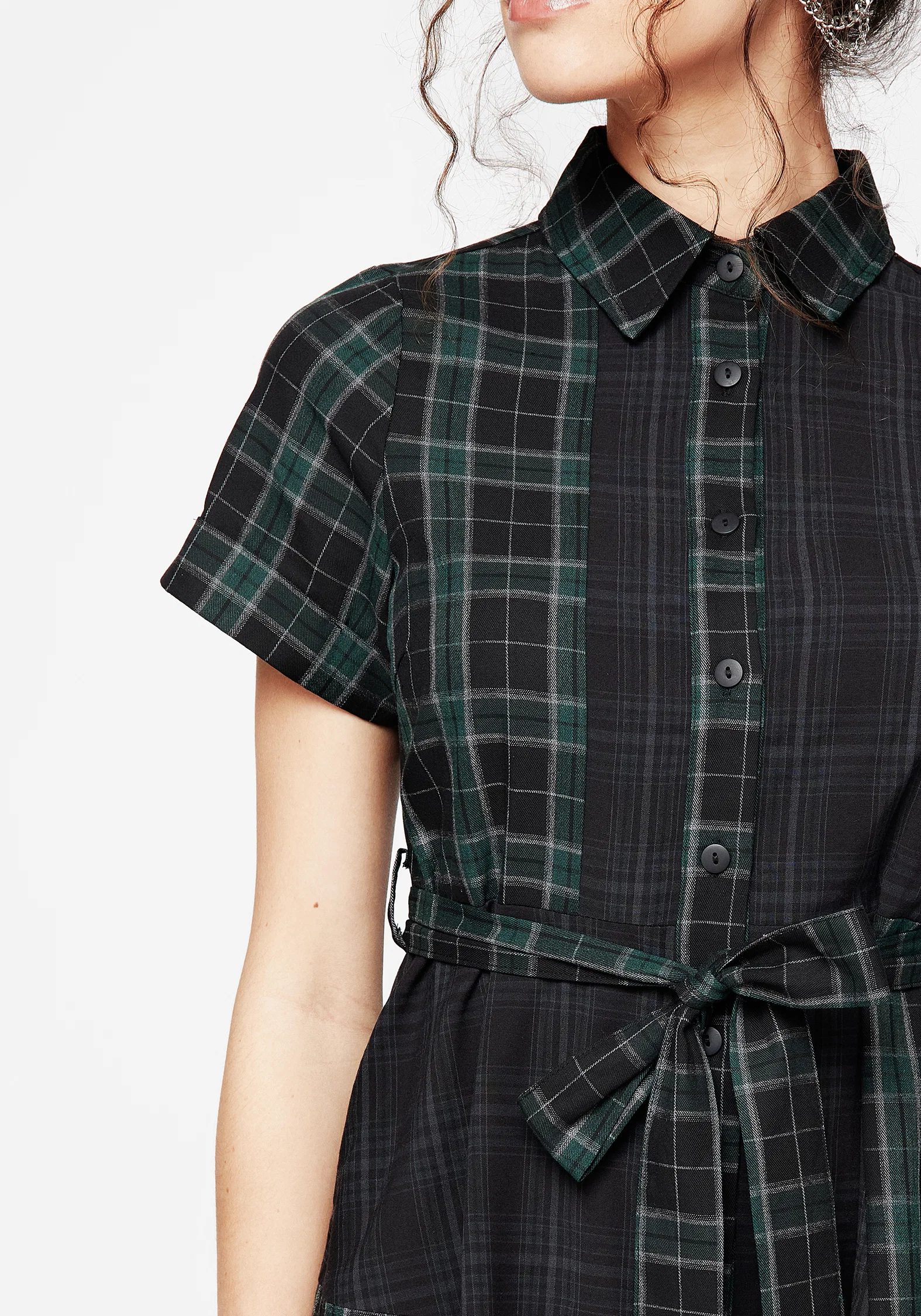 Analogue Check Cotton Mini Shirt Dress - Image 2