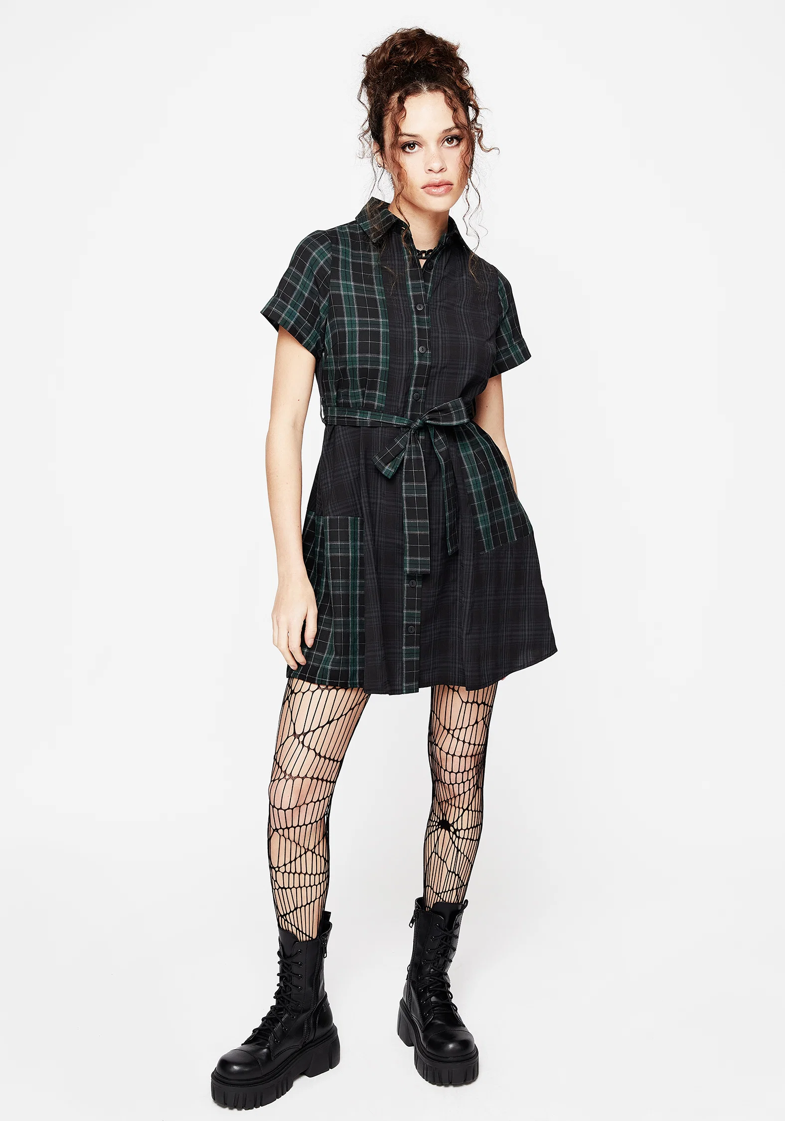Analogue Check Cotton Mini Shirt Dress - Image 4