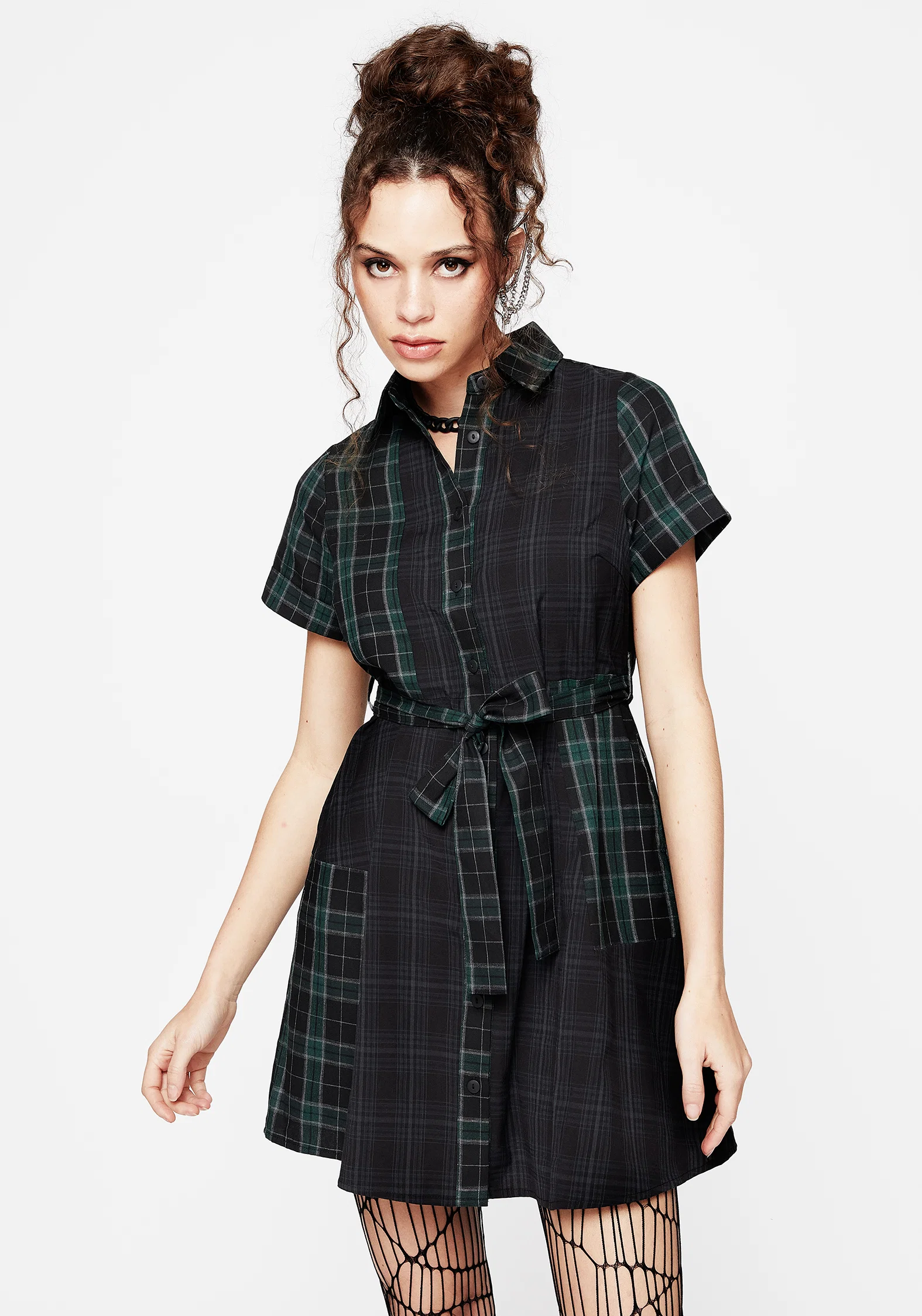 Analogue Check Cotton Mini Shirt Dress - Image 5