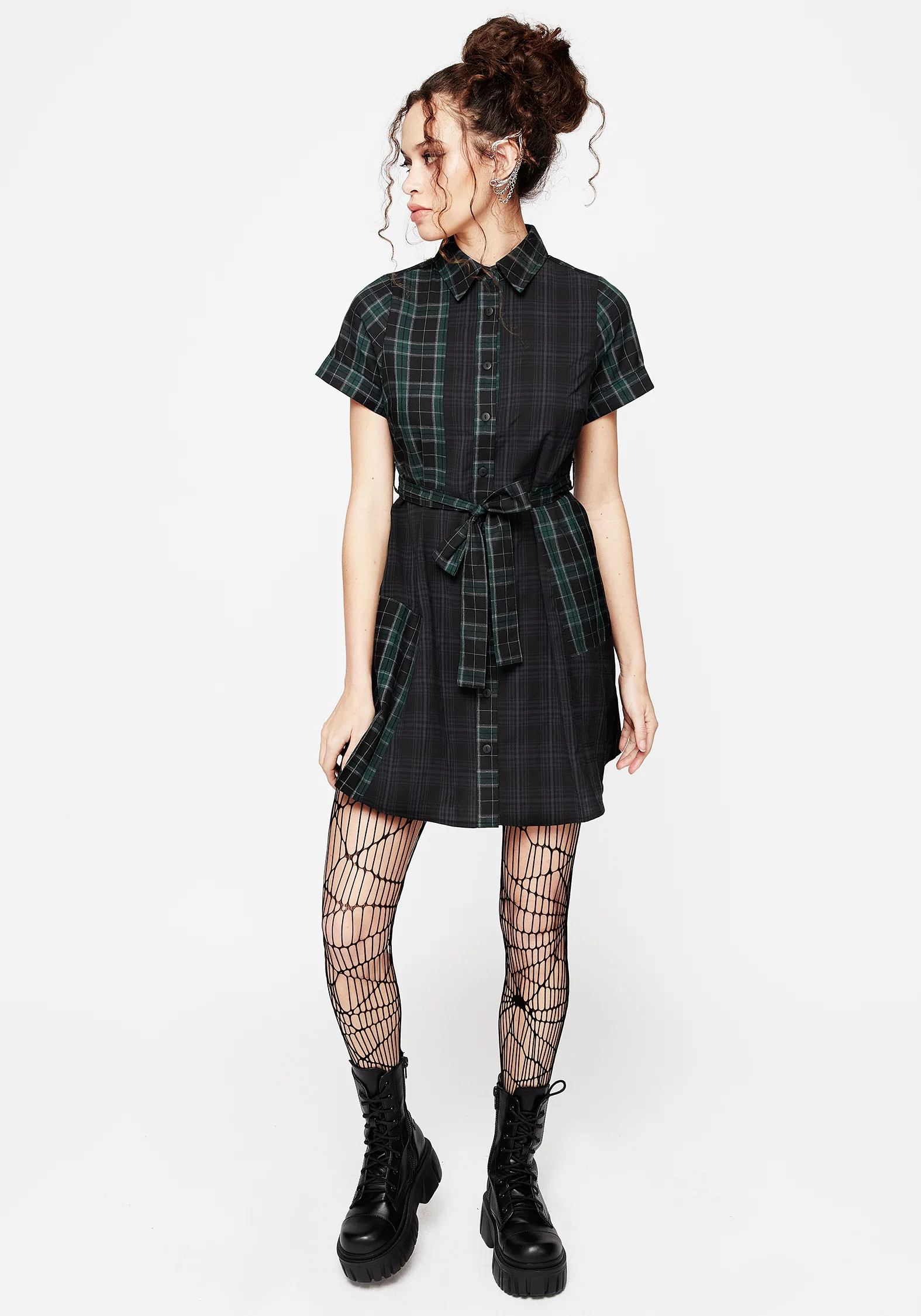Analogue Check Cotton Mini Shirt Dress - Image 6