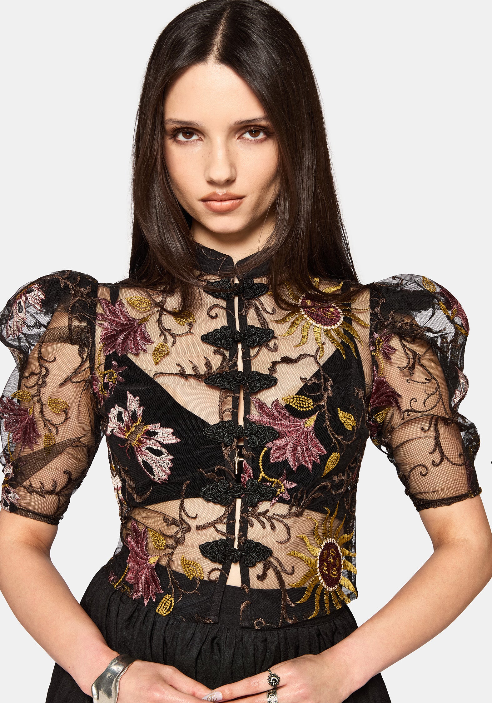Angela Folk Embroidered Black Blouse - Image 7