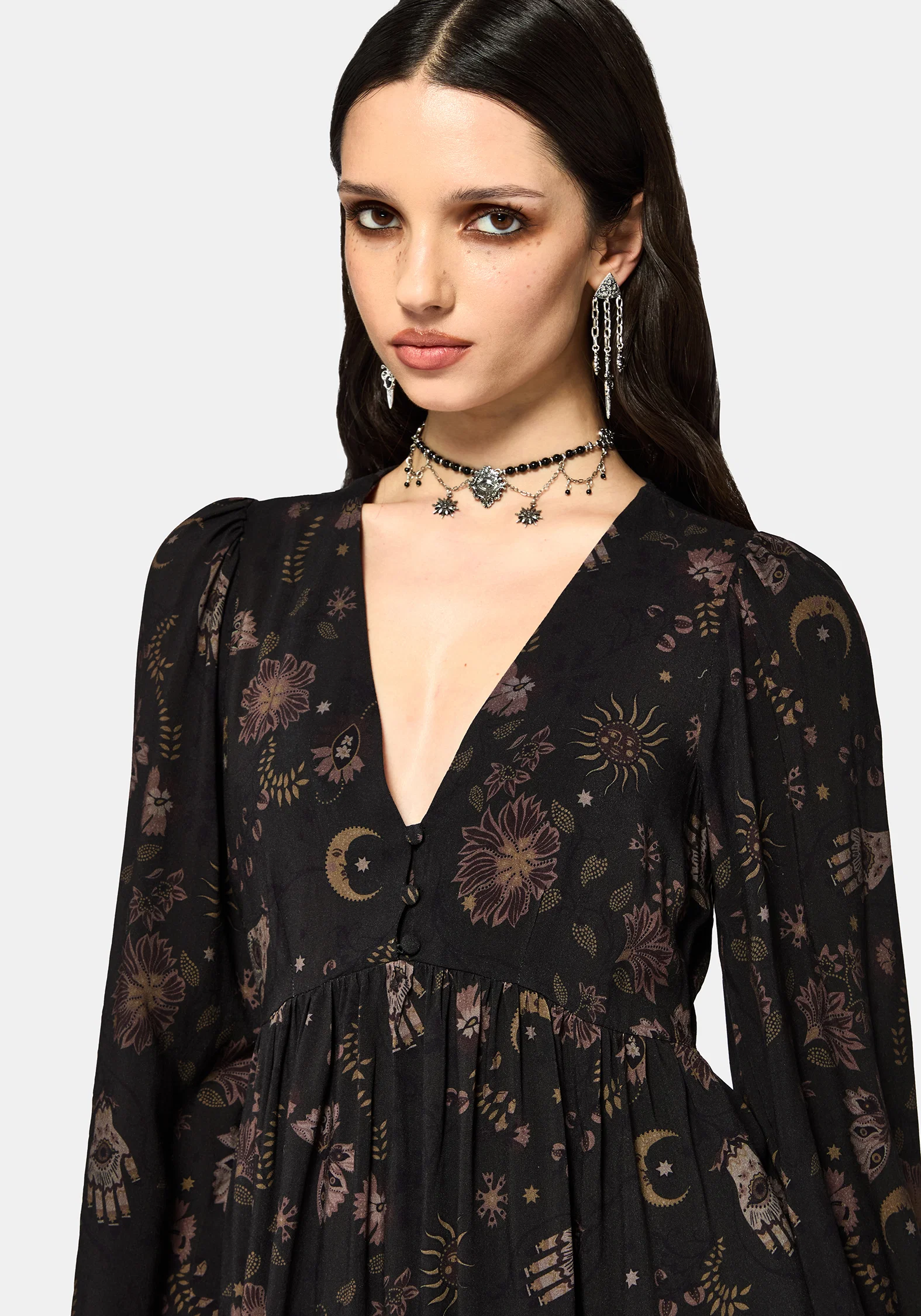 Angela Folk Print Button Down Smock Mini Dress - Image 2