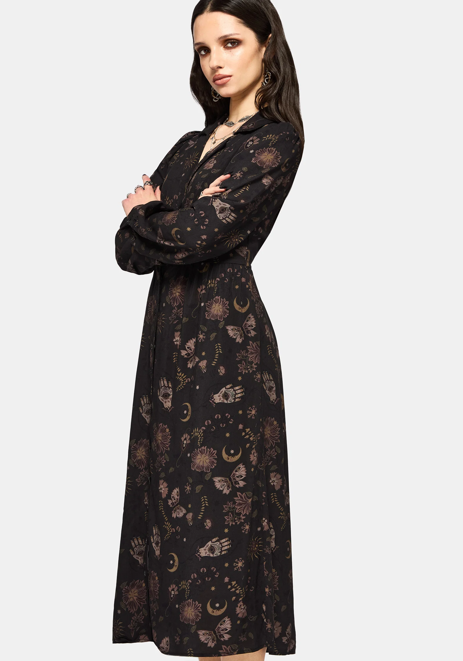Angela Folk Print Button Up Midi Dress - Image 4