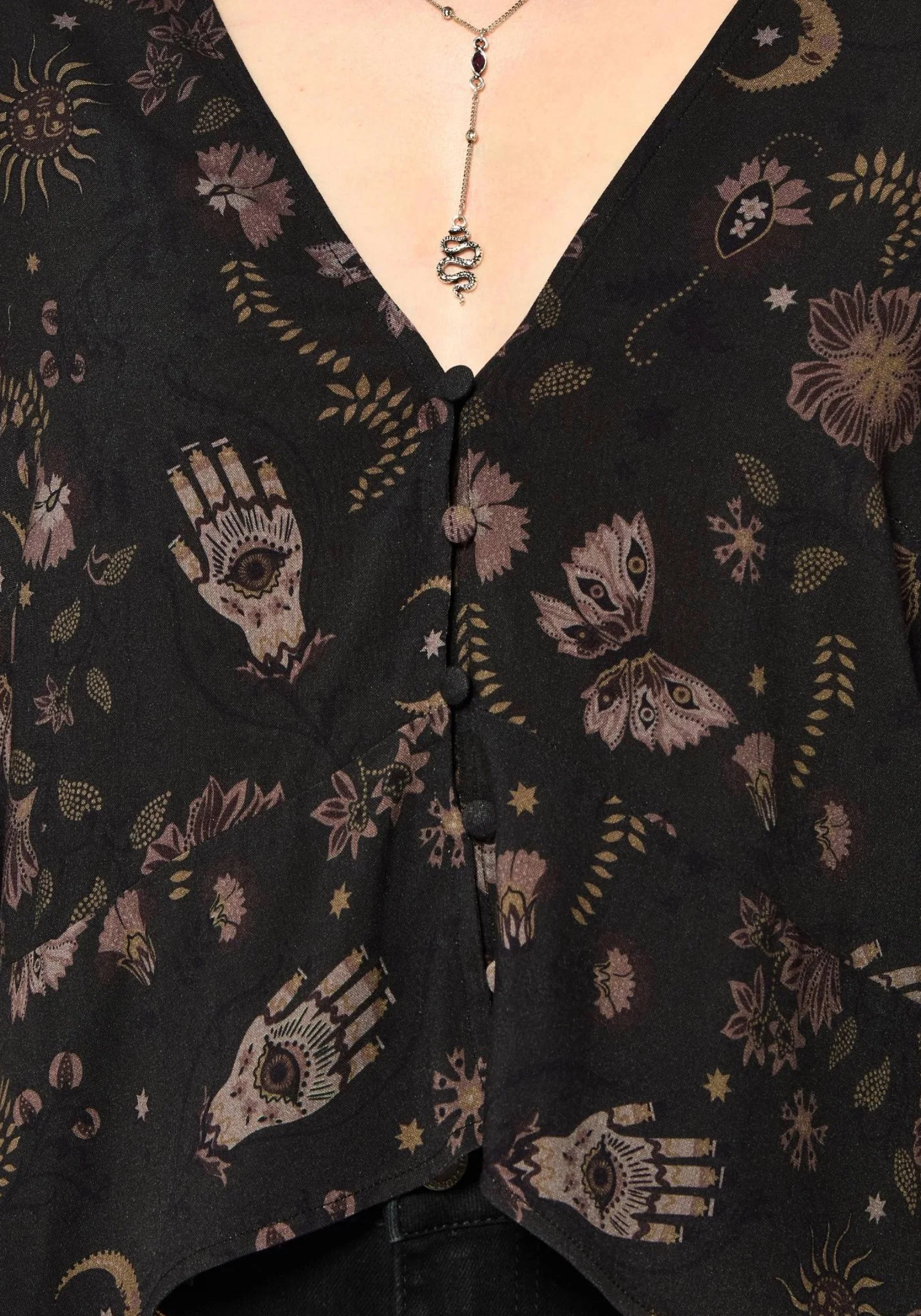Angela Folk Print Flared Sleeve Blouse - Image 2