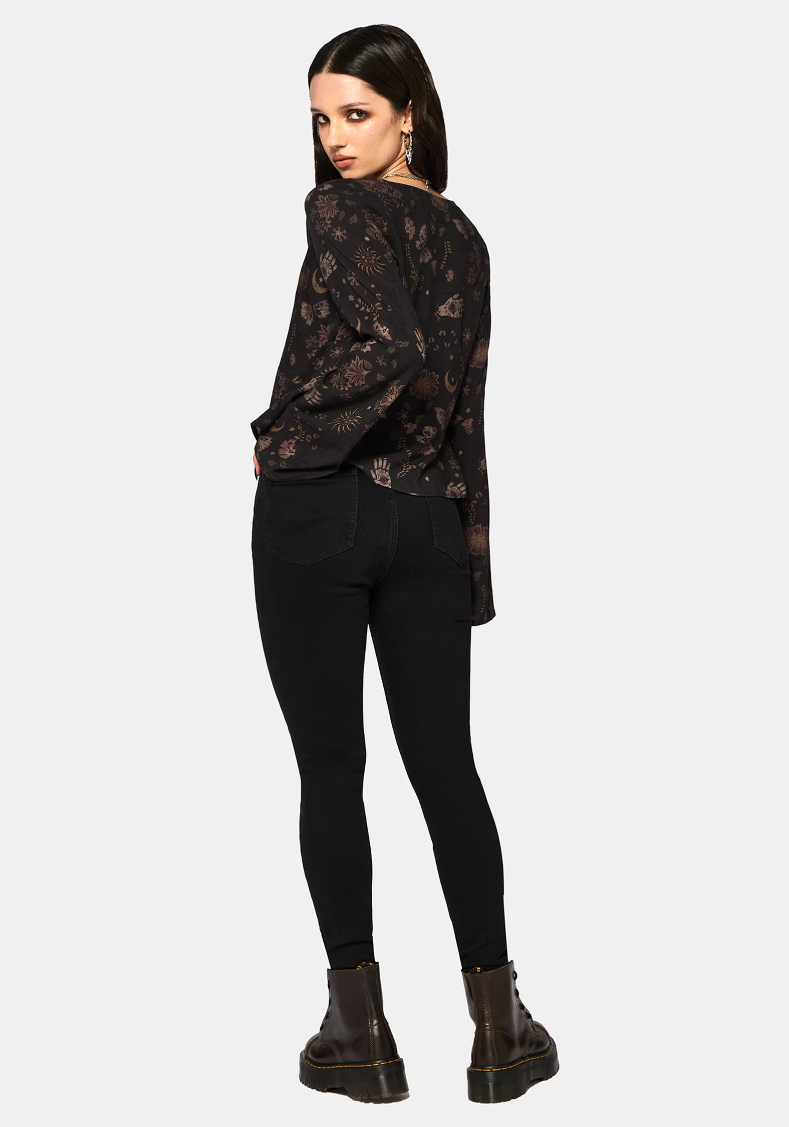 Angela Folk Print Flared Sleeve Blouse - Image 3