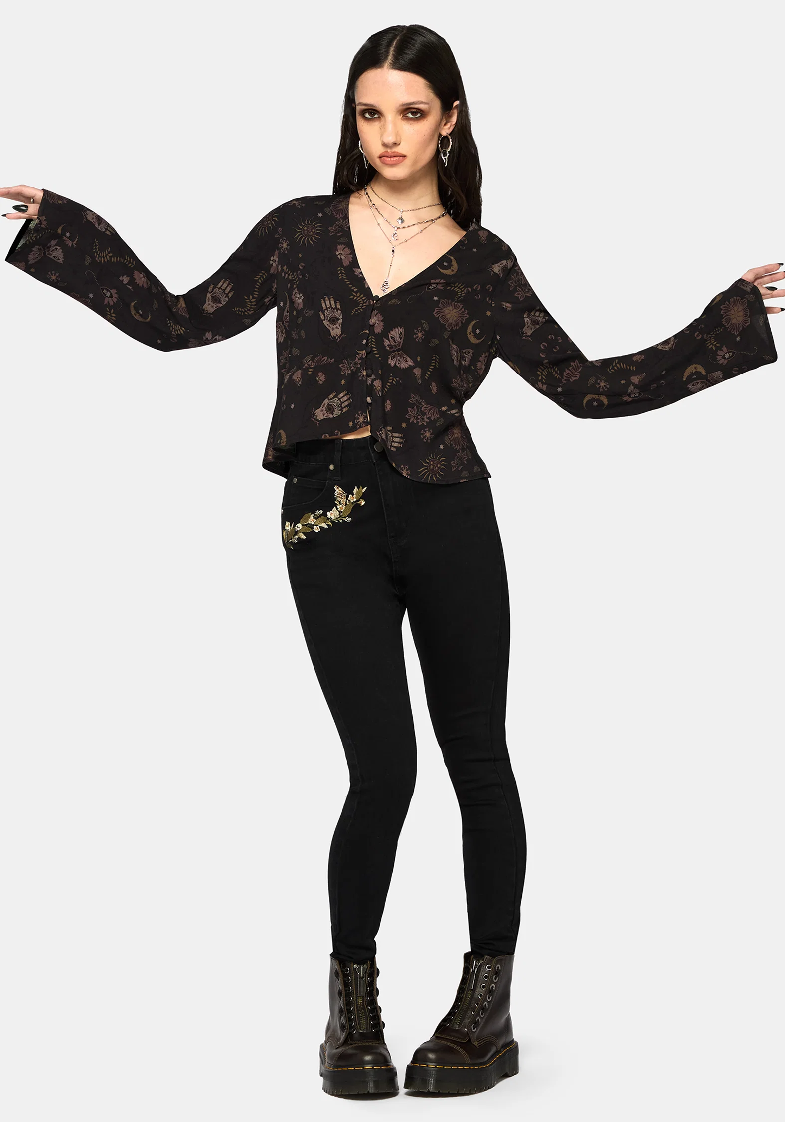 Angela Folk Print Flared Sleeve Blouse - Image 5
