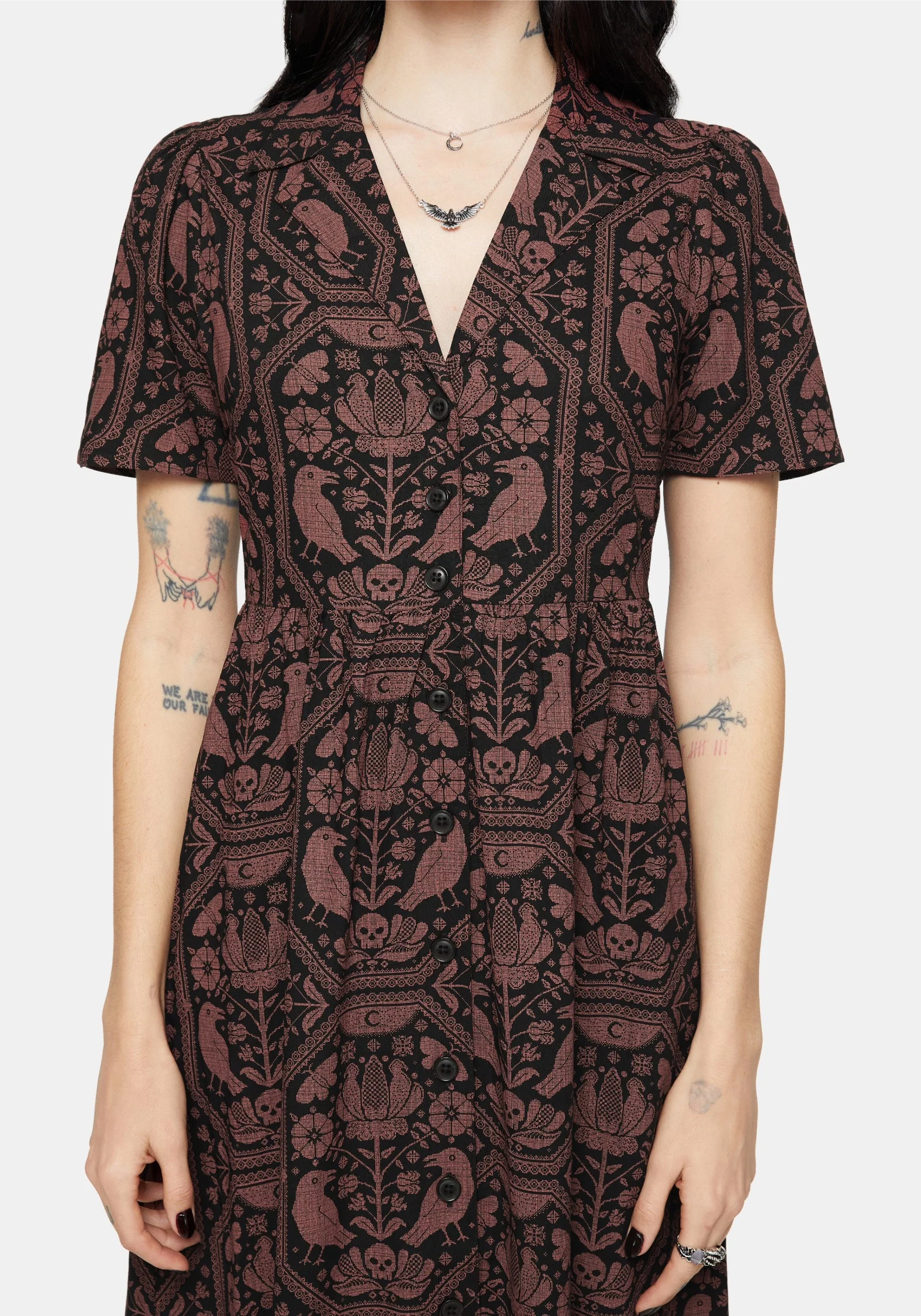 Annabel Inverted Raven Print Midi Shirt Dress - Image 2