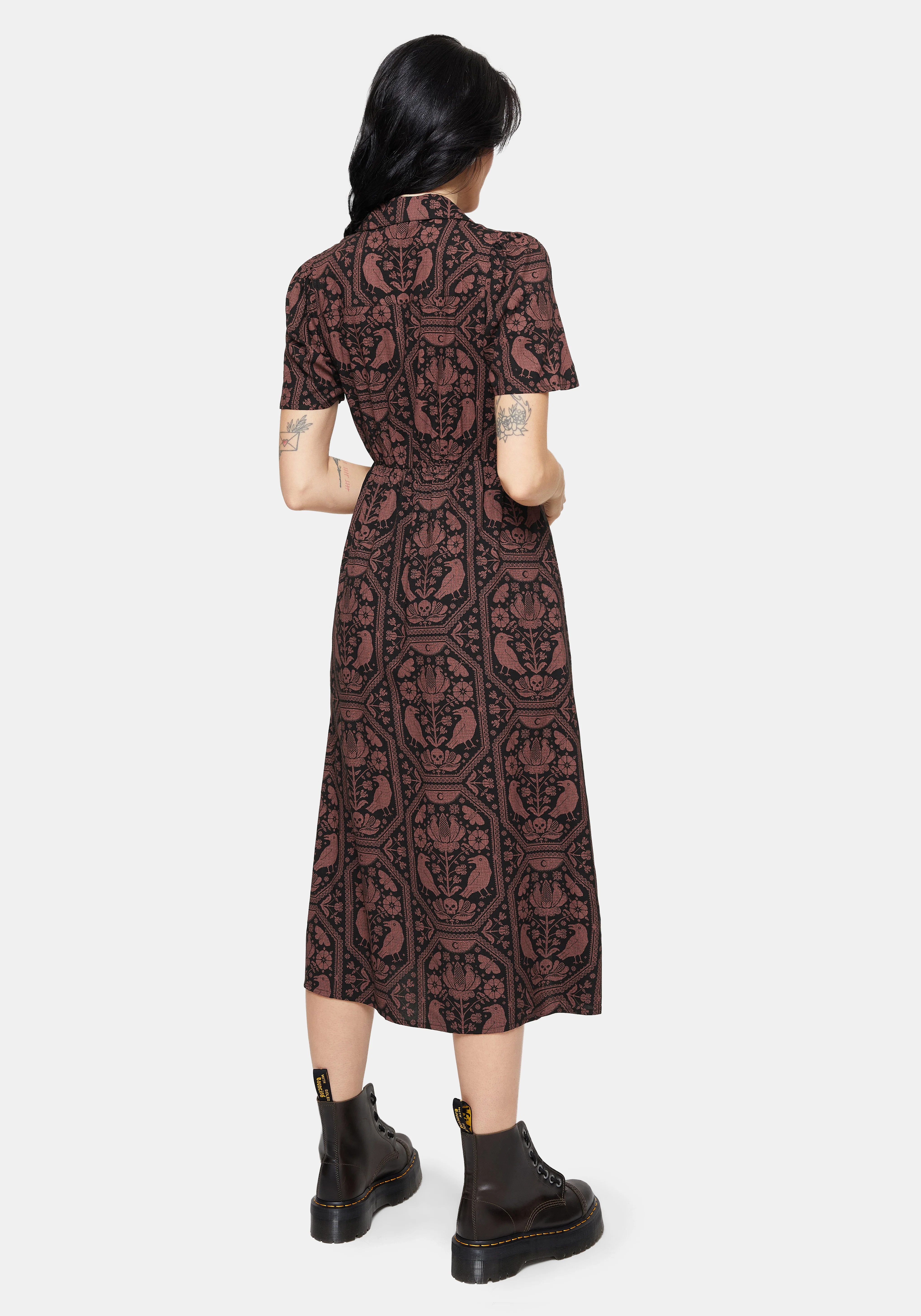 Annabel Inverted Raven Print Midi Shirt Dress - Image 3