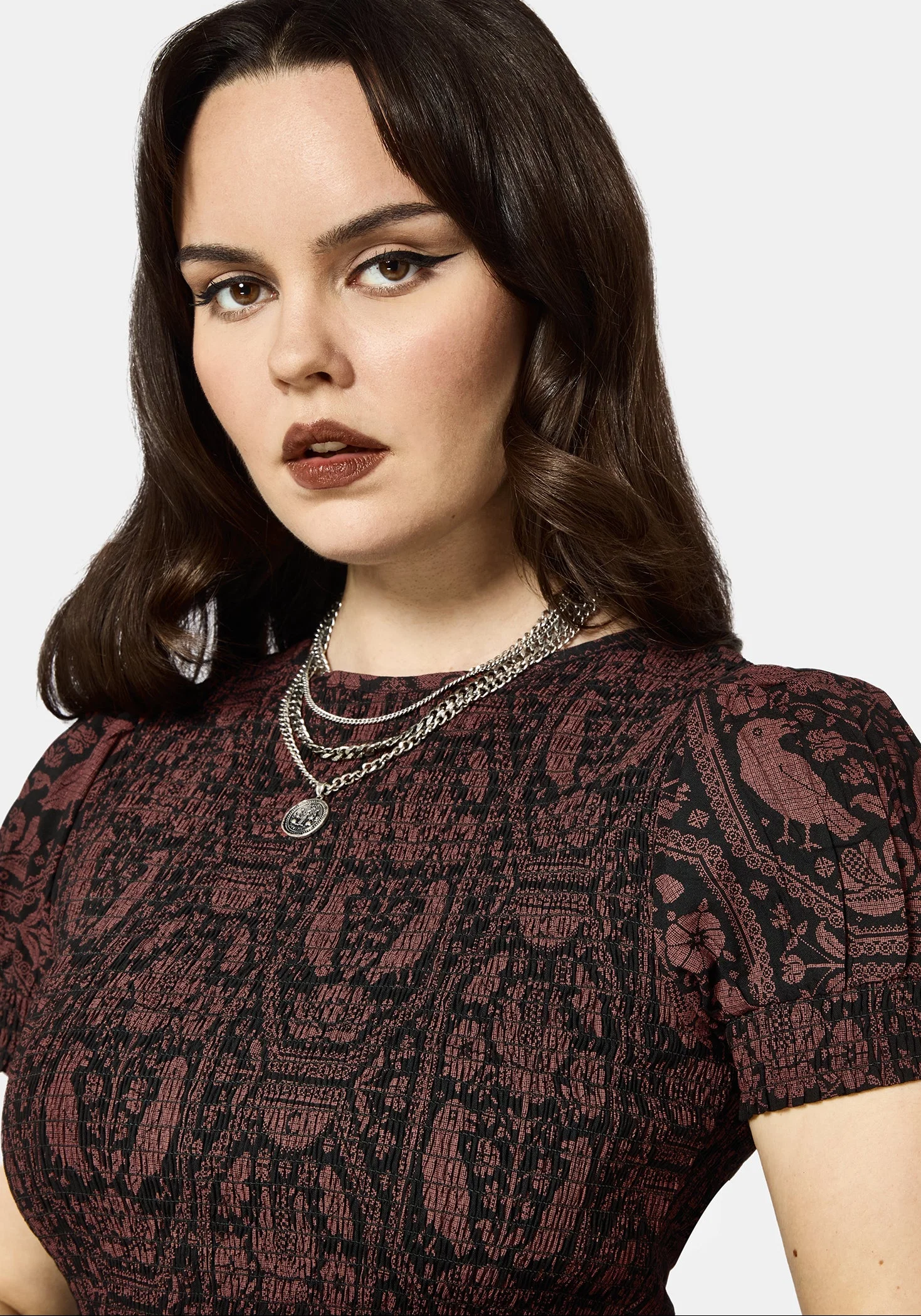 Annabel Inverted Raven Print Shirred Mini Dress - Image 2