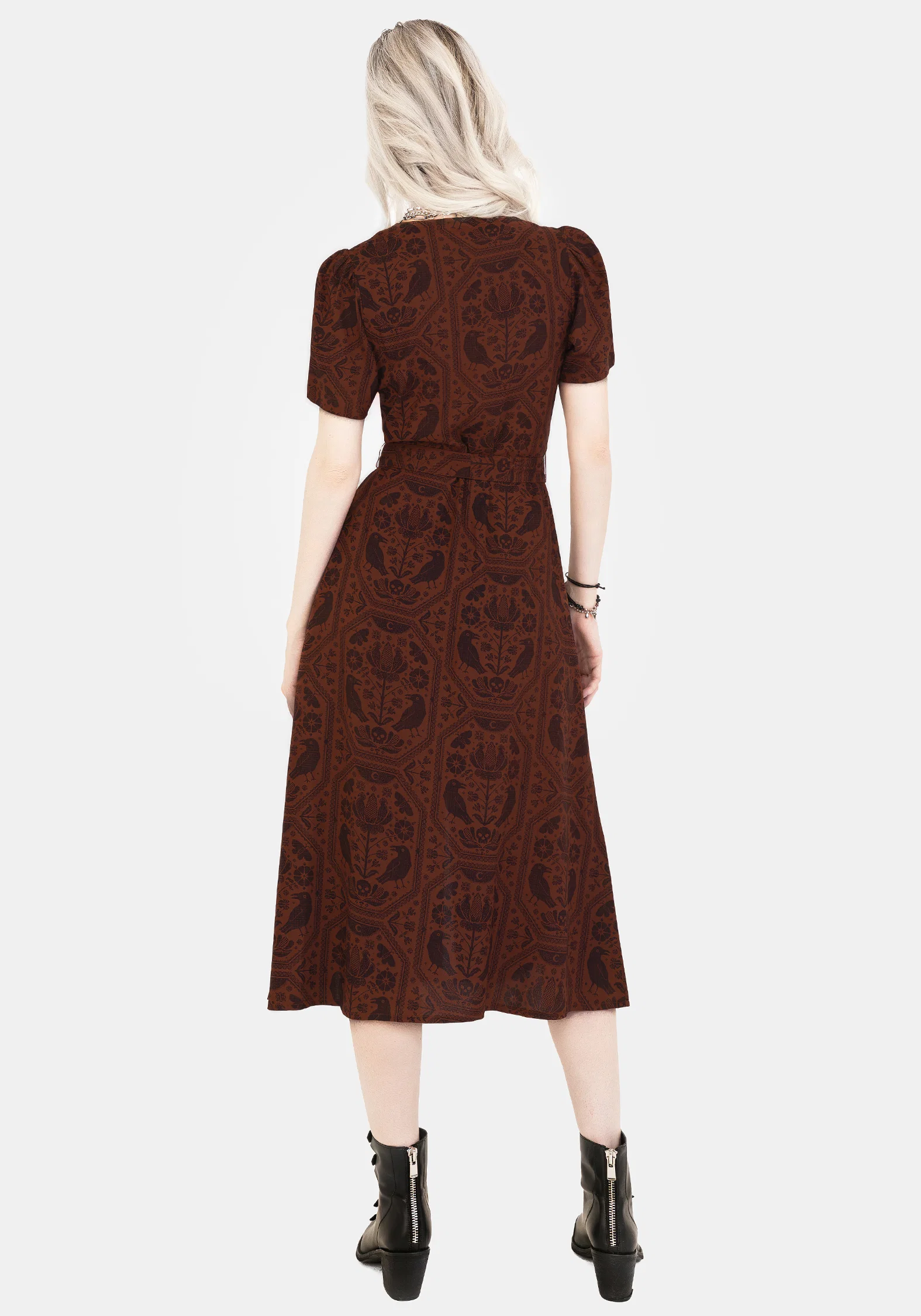 Annabel Raven Print Button Up Midi Dress - Rust - Image 3