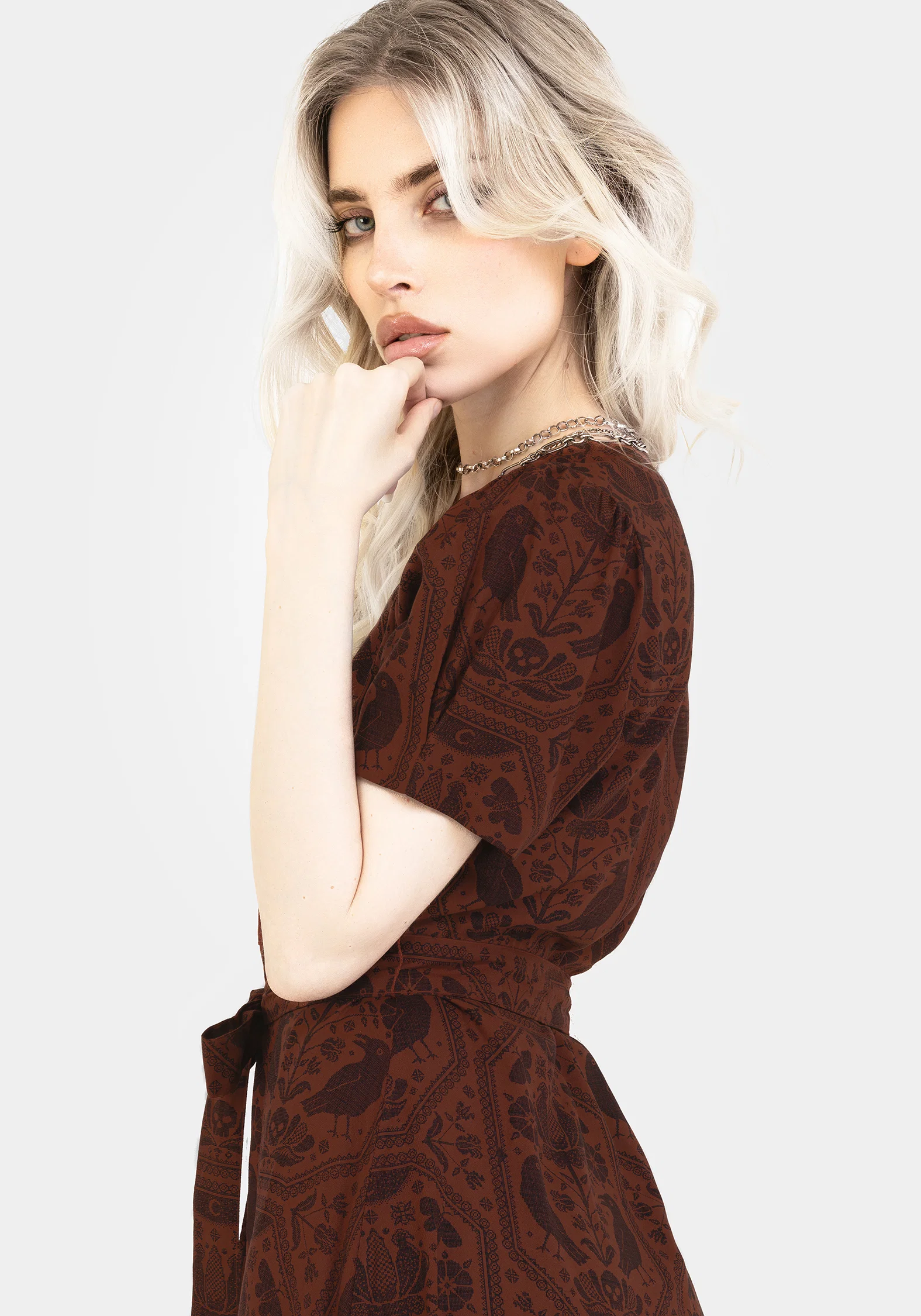 Annabel Raven Print Button Up Midi Dress - Rust - Image 7