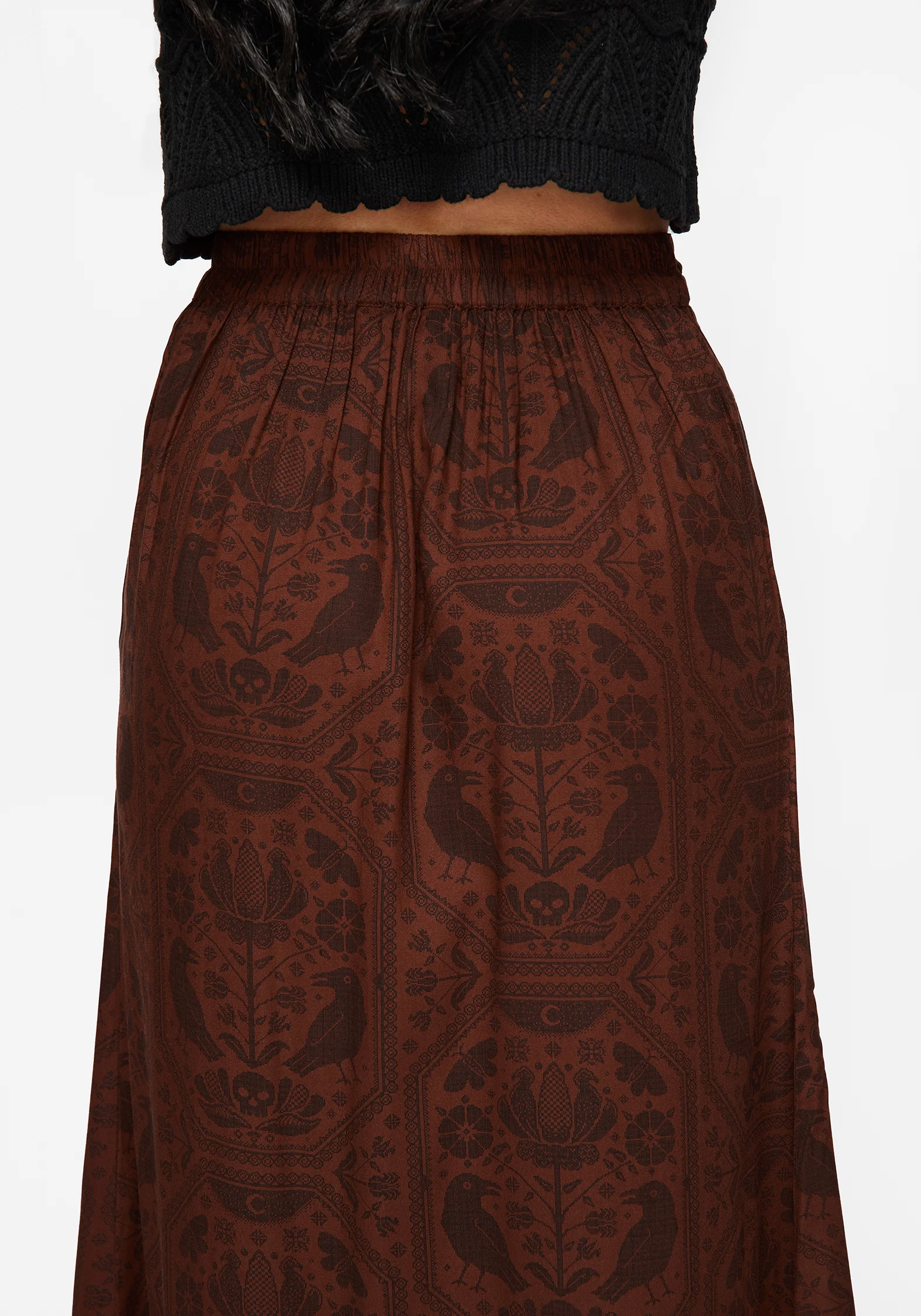 Annabel Raven Print Split Front Midi Skirt - Rust - Image 6