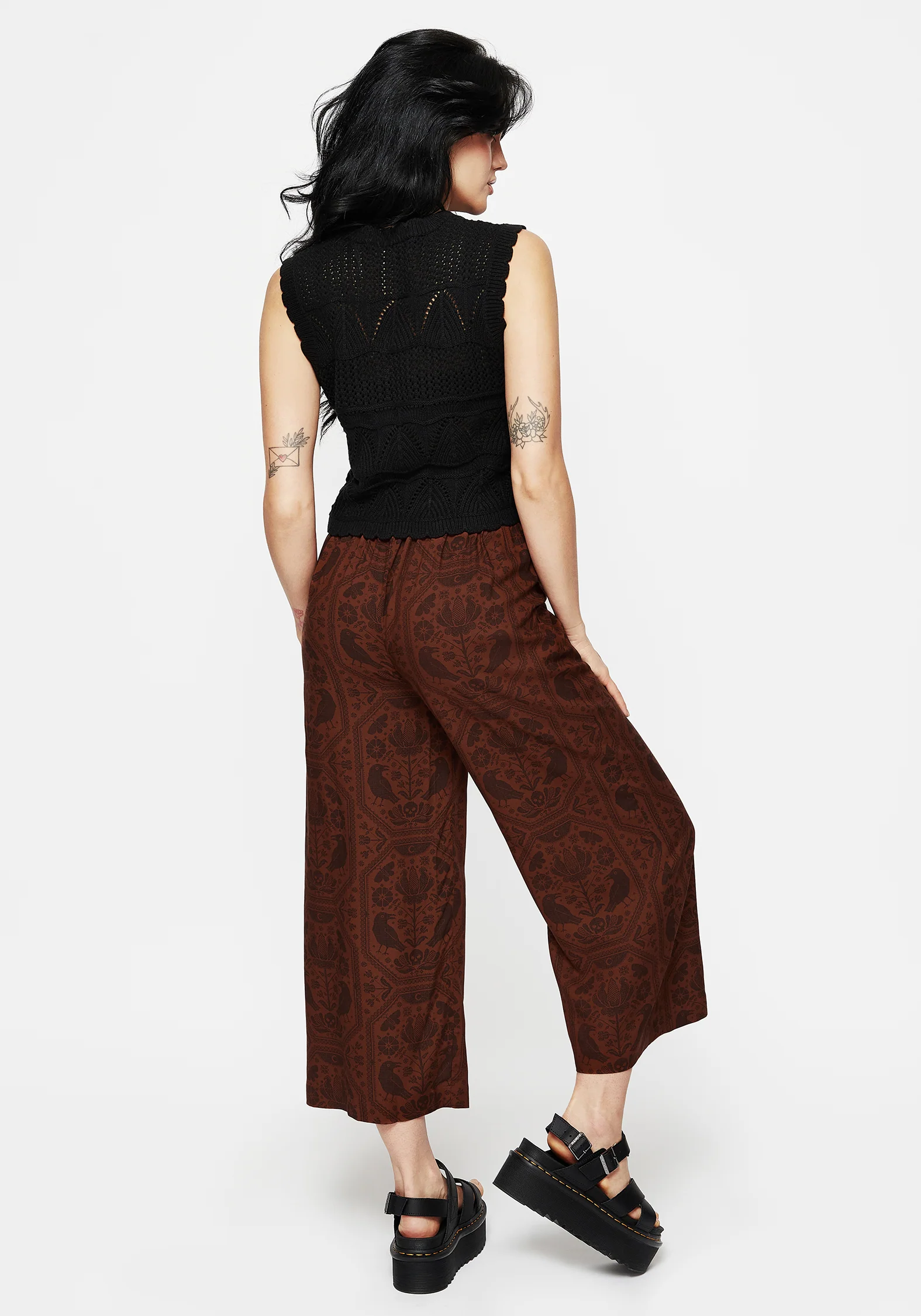 Annabel Tie Waist Wide Leg Culotte Trousers - Rust - Image 3