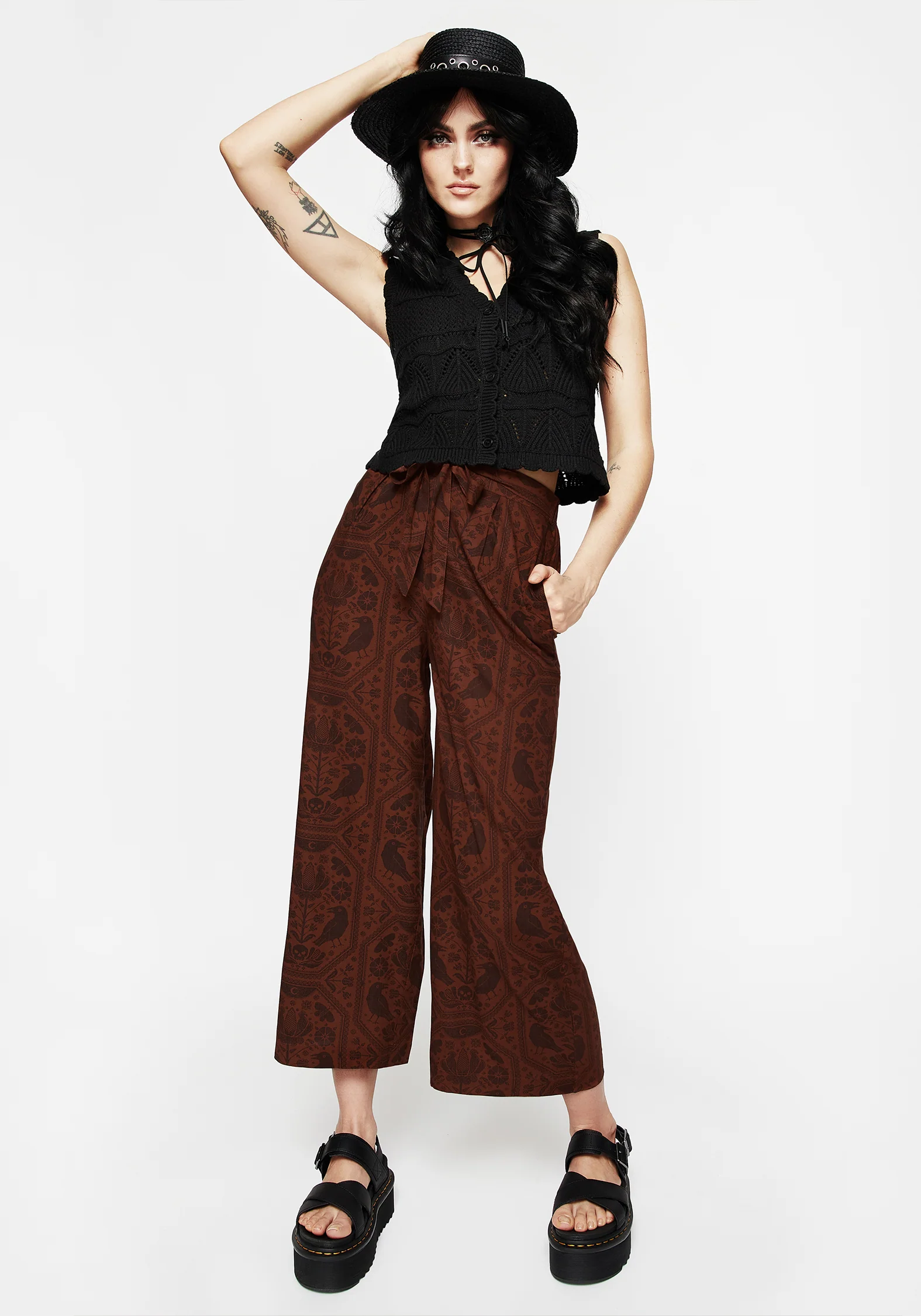Annabel Tie Waist Wide Leg Culotte Trousers - Rust - Image 6
