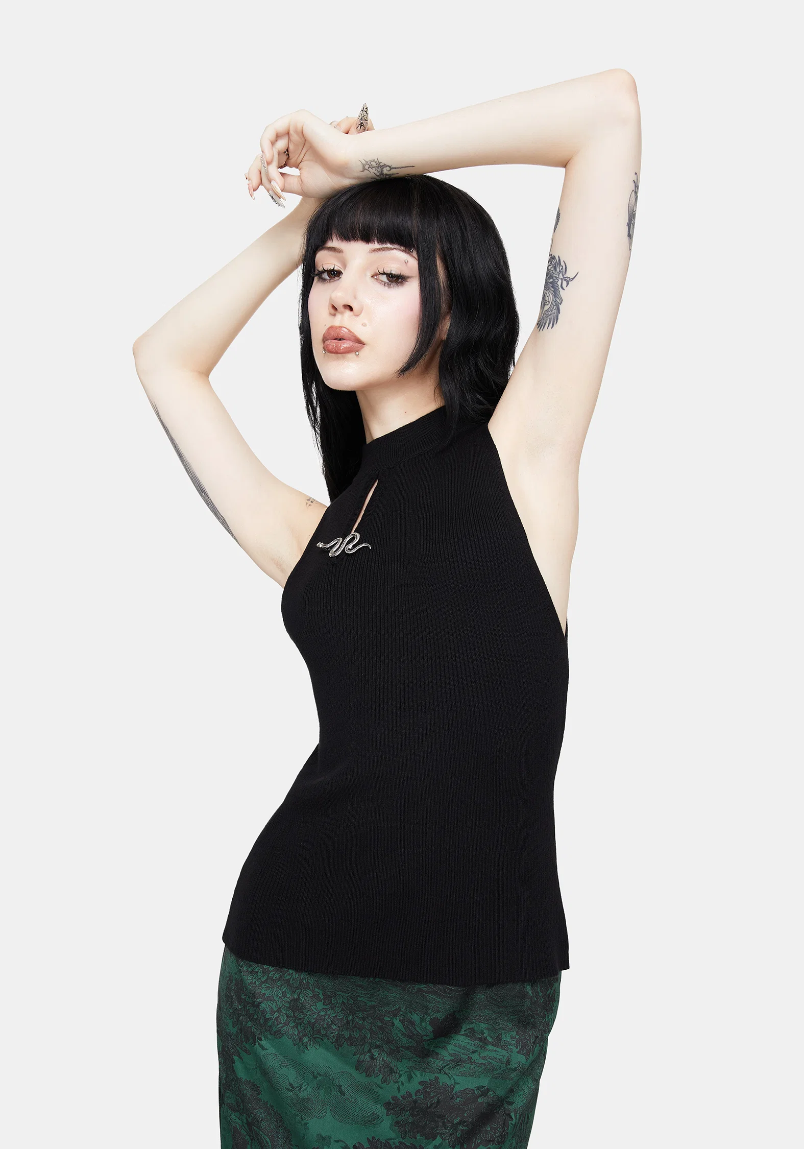 Apollo Snake Brooch Cut Out Detail Sleeveless Knit Top - Image 4