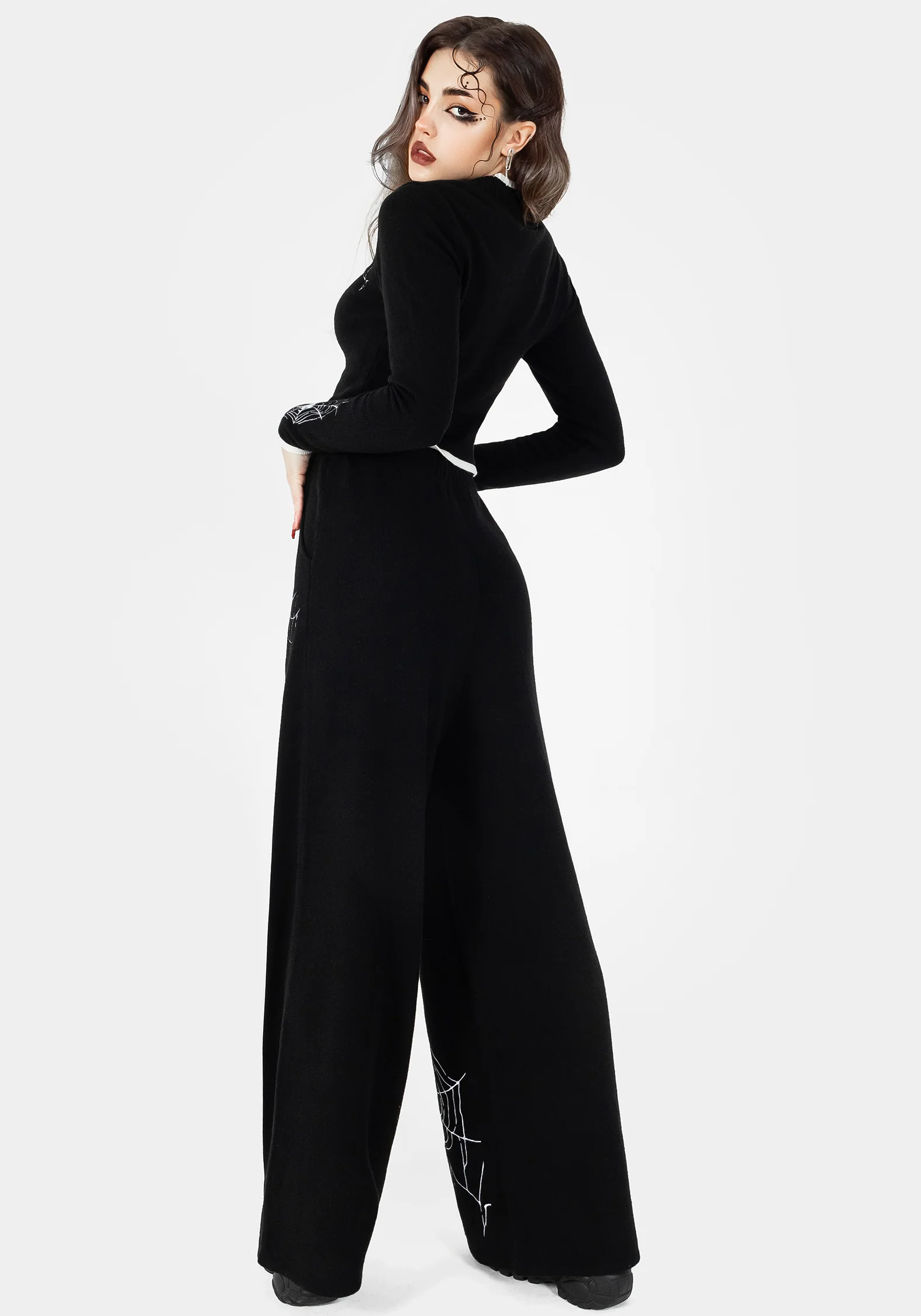 Araneae Embroidered Wide Leg Knit Joggers - Image 3