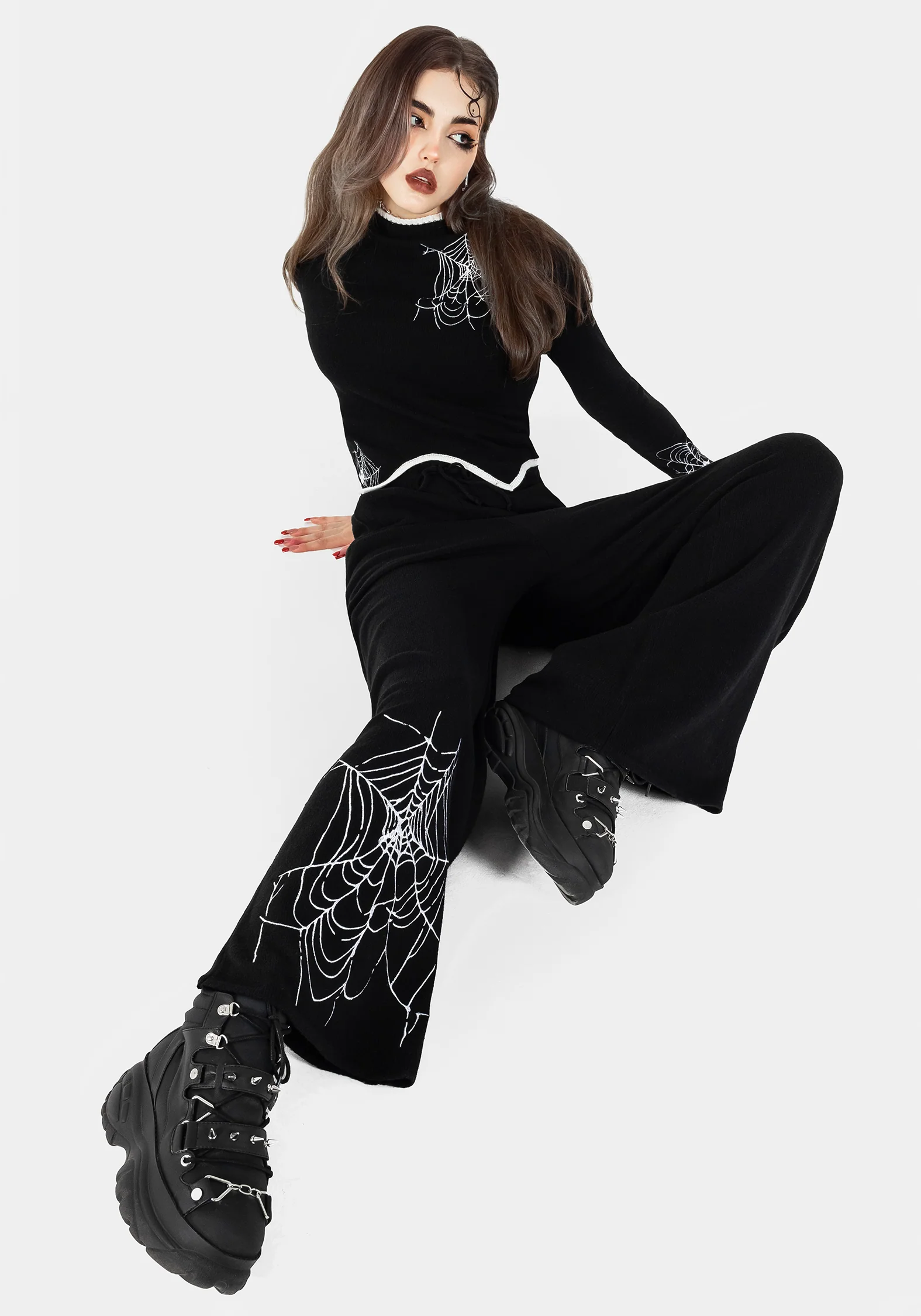 Araneae Embroidered Wide Leg Knit Joggers - Image 5