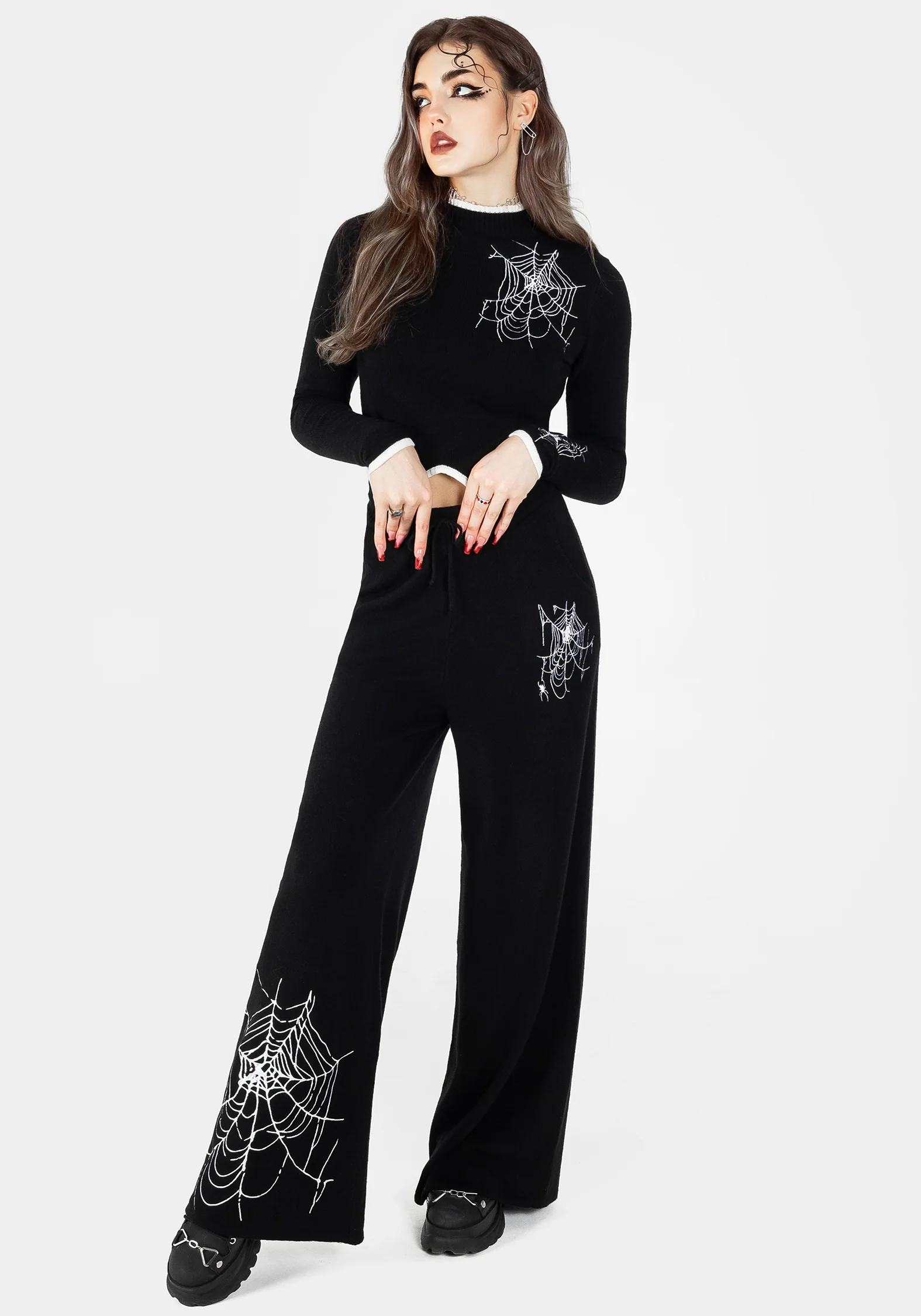 Araneae Embroidered Wide Leg Knit Joggers - Image 6