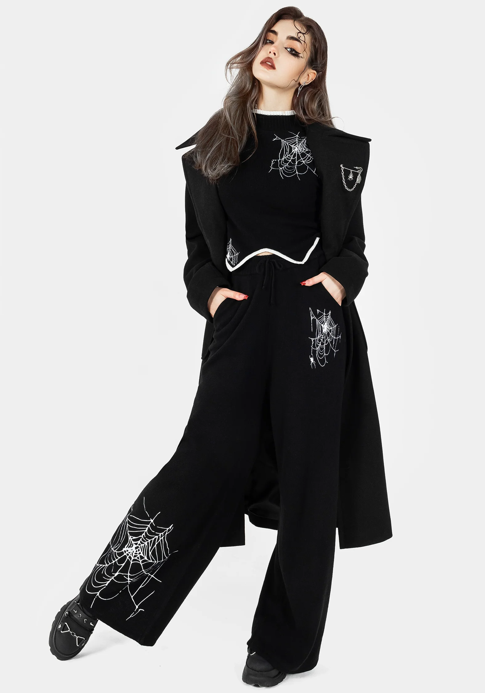 Araneae Embroidered Wide Leg Knit Joggers - Image 8
