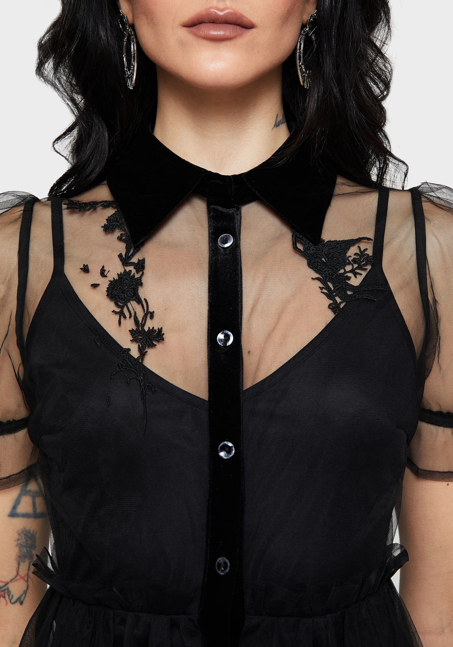 Aria Embroidered Tulle Button Up Midaxi Shirt Dress - Image 2