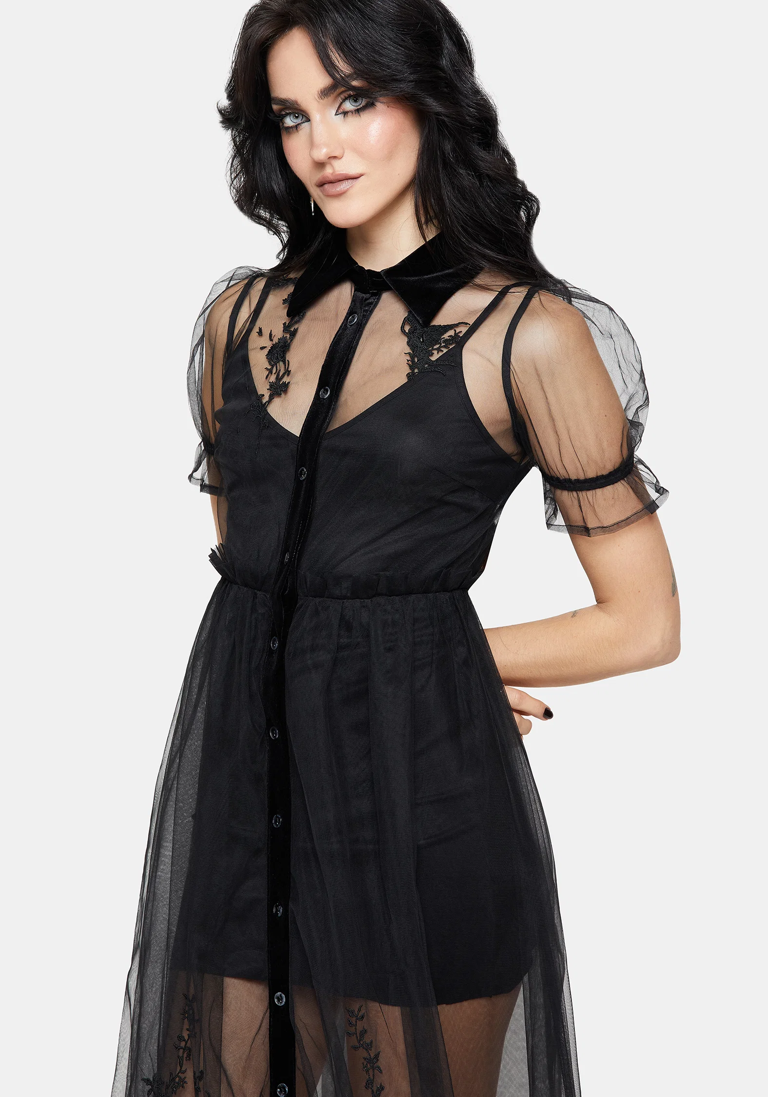 Aria Embroidered Tulle Button Up Midaxi Shirt Dress - Image 5