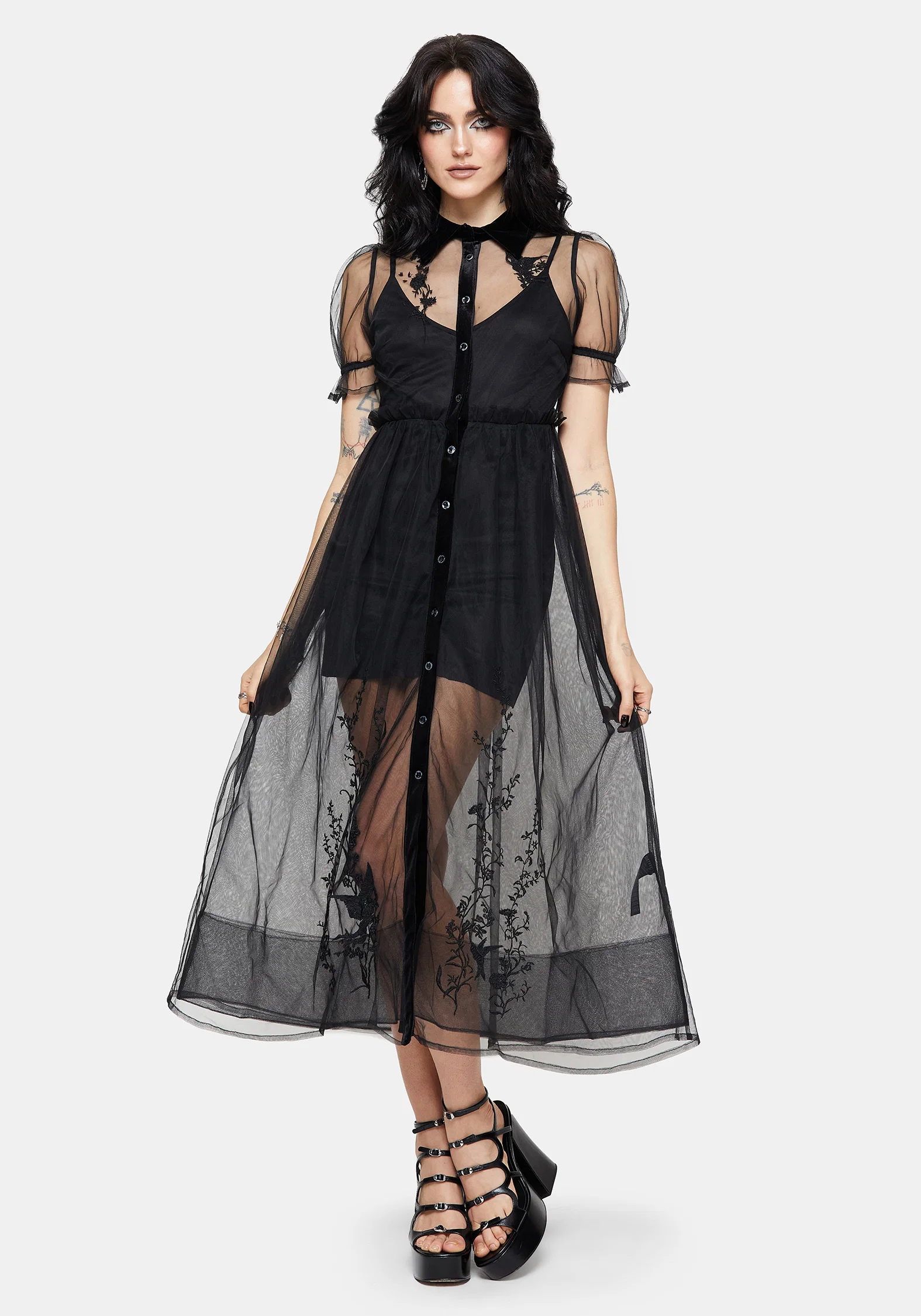 Aria Embroidered Tulle Button Up Midaxi Shirt Dress - Image 6