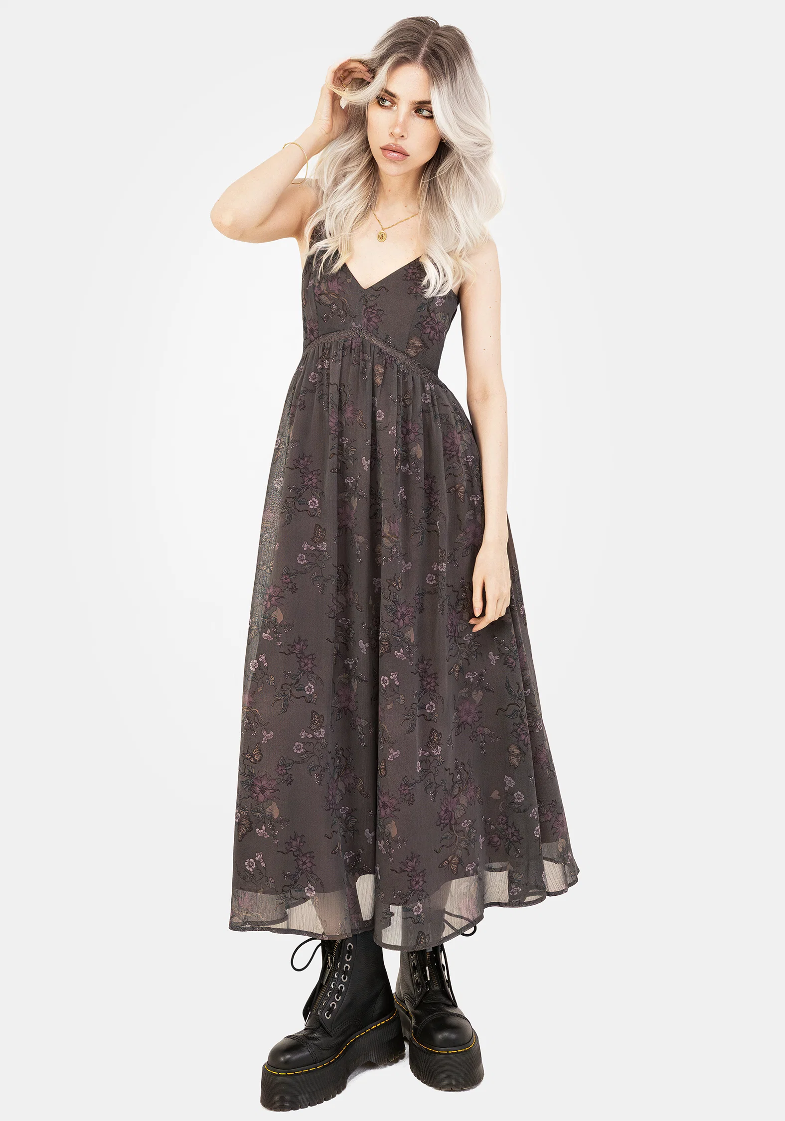 Arnora Chiffon Lace Insert Cami Midaxi Dress - Image 6