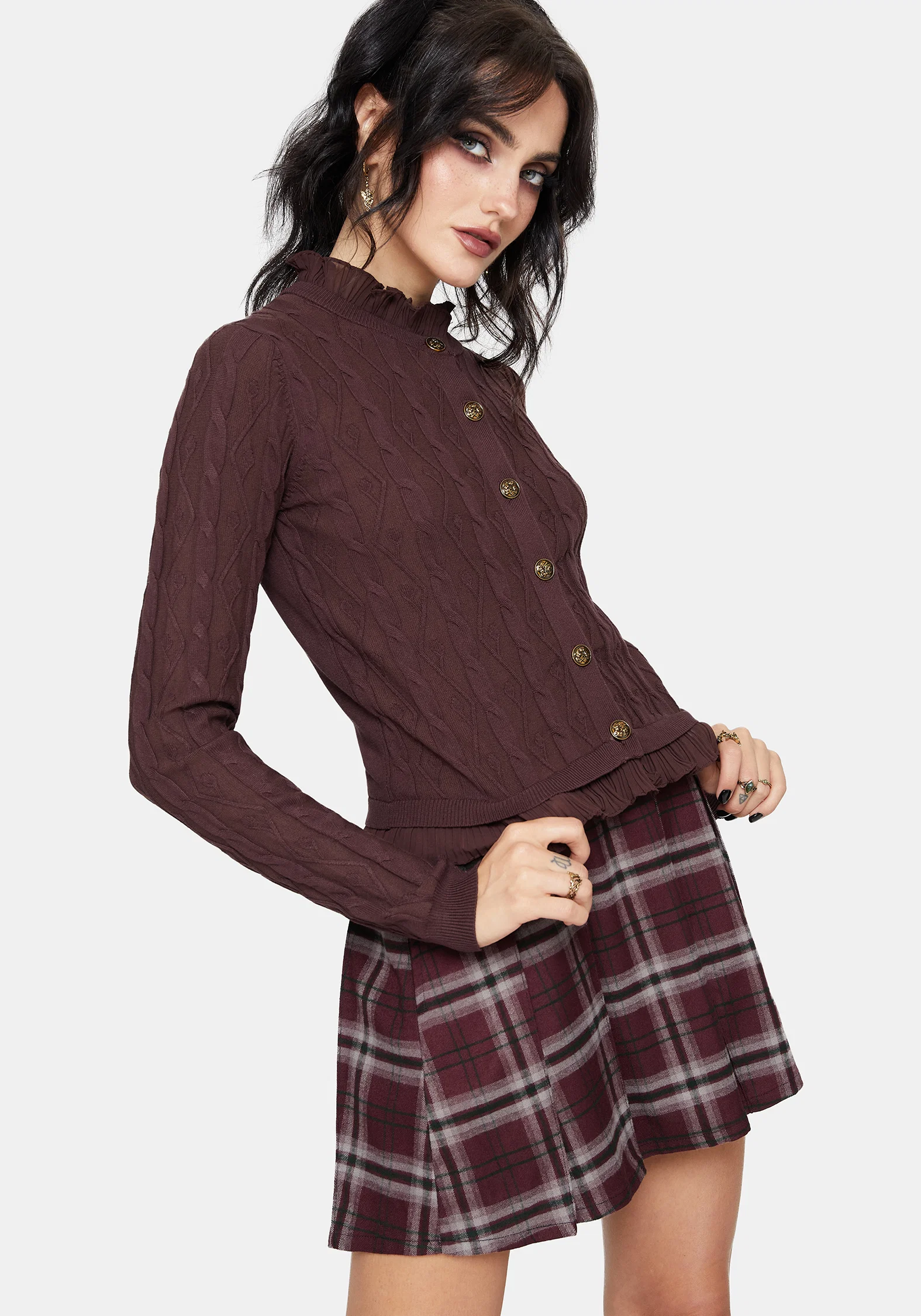 Ashen Vine Ruffle Cable Knit Cardigan - Image 4