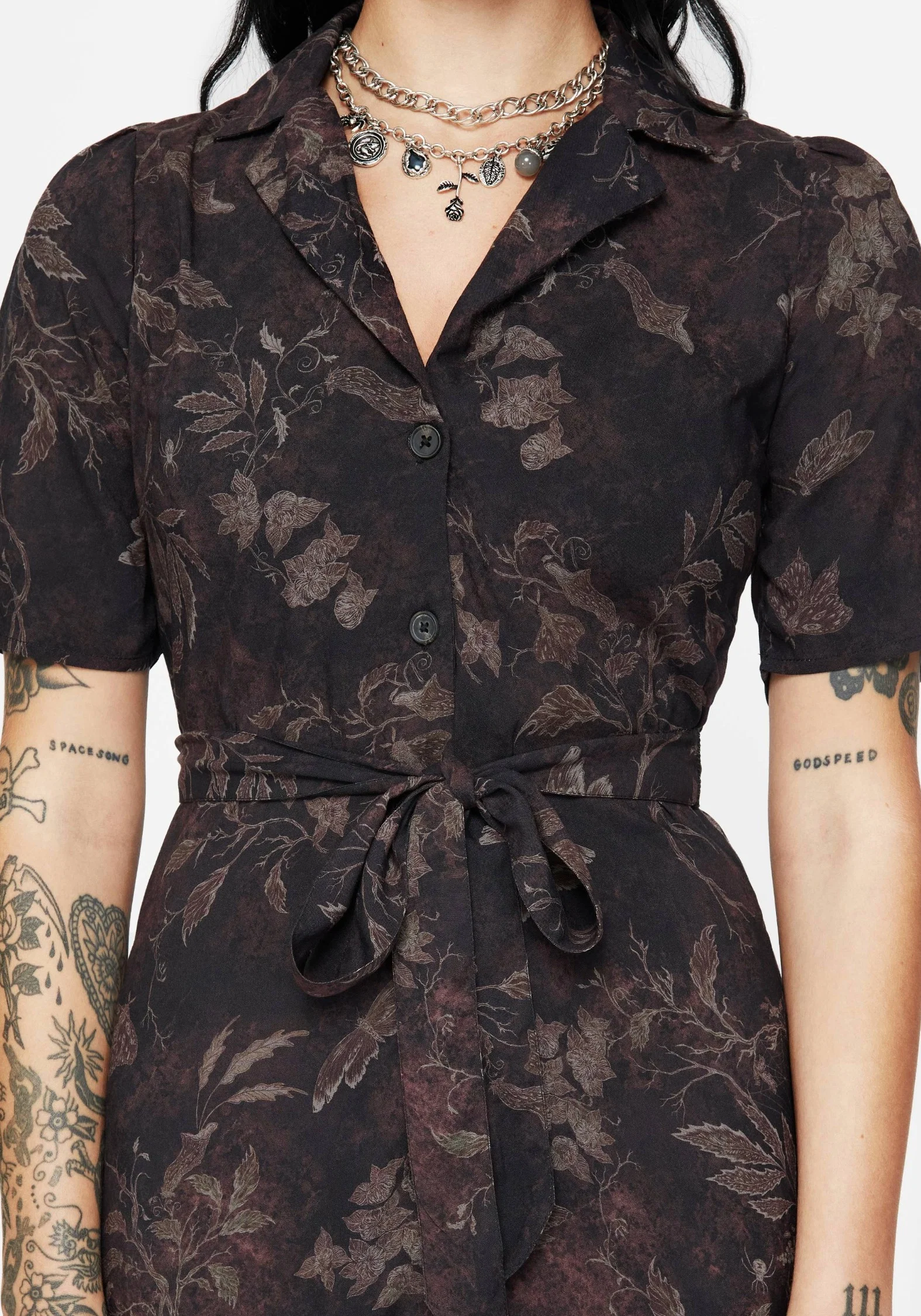 Ashmire Woodland Moth Print Midi Belted Shirt Dress - Image 2