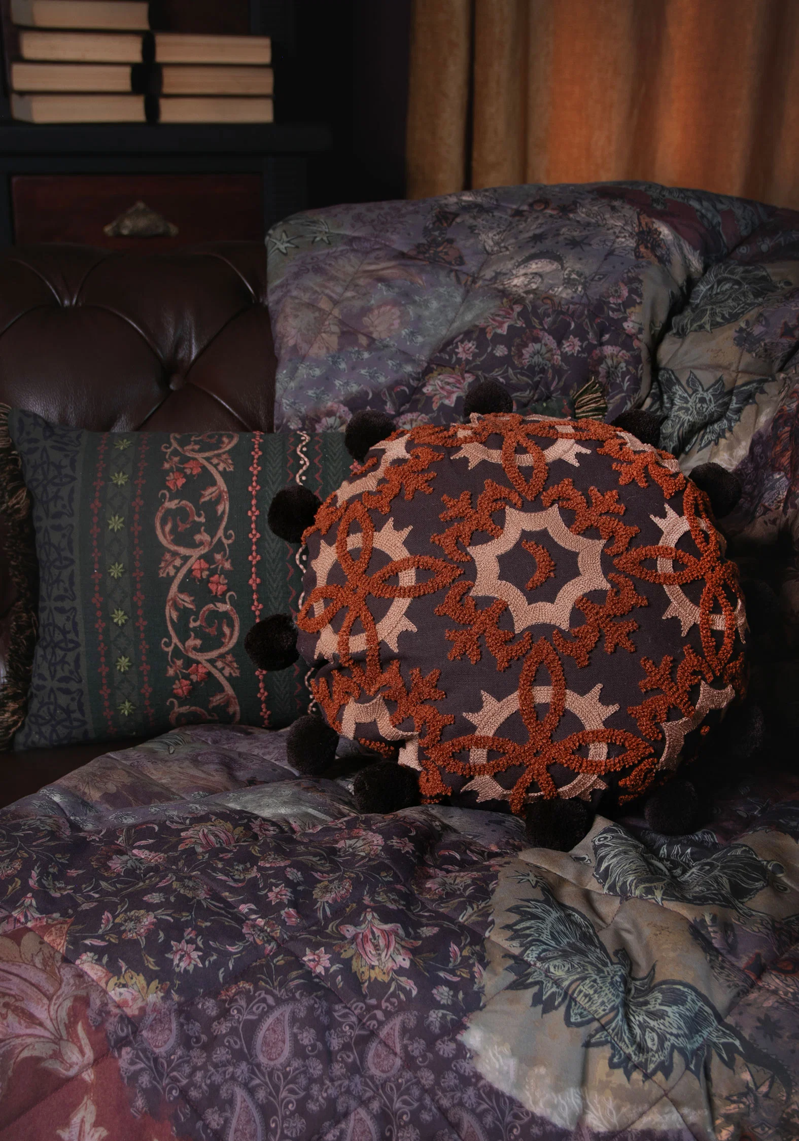 Ashwyn Witches Tile Round Pom Pom Cushion - Image 2