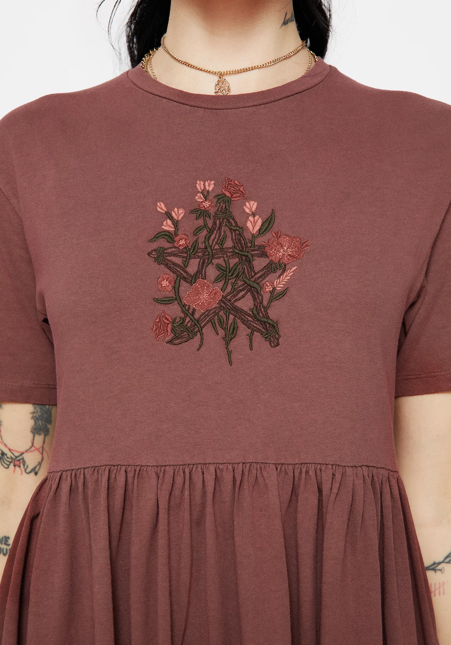 Aster Cotton Pentagram Embroidered Mini Skater Dress - Image 2