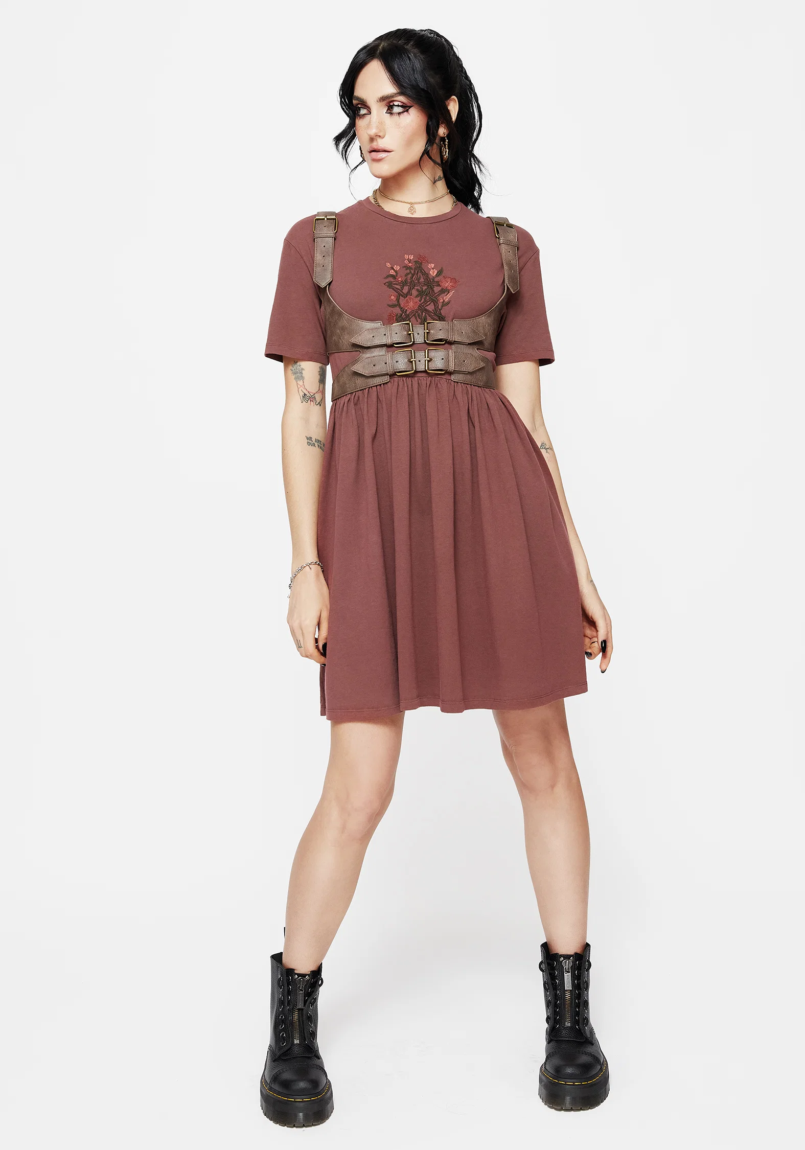 Aster Cotton Pentagram Embroidered Mini Skater Dress - Image 7