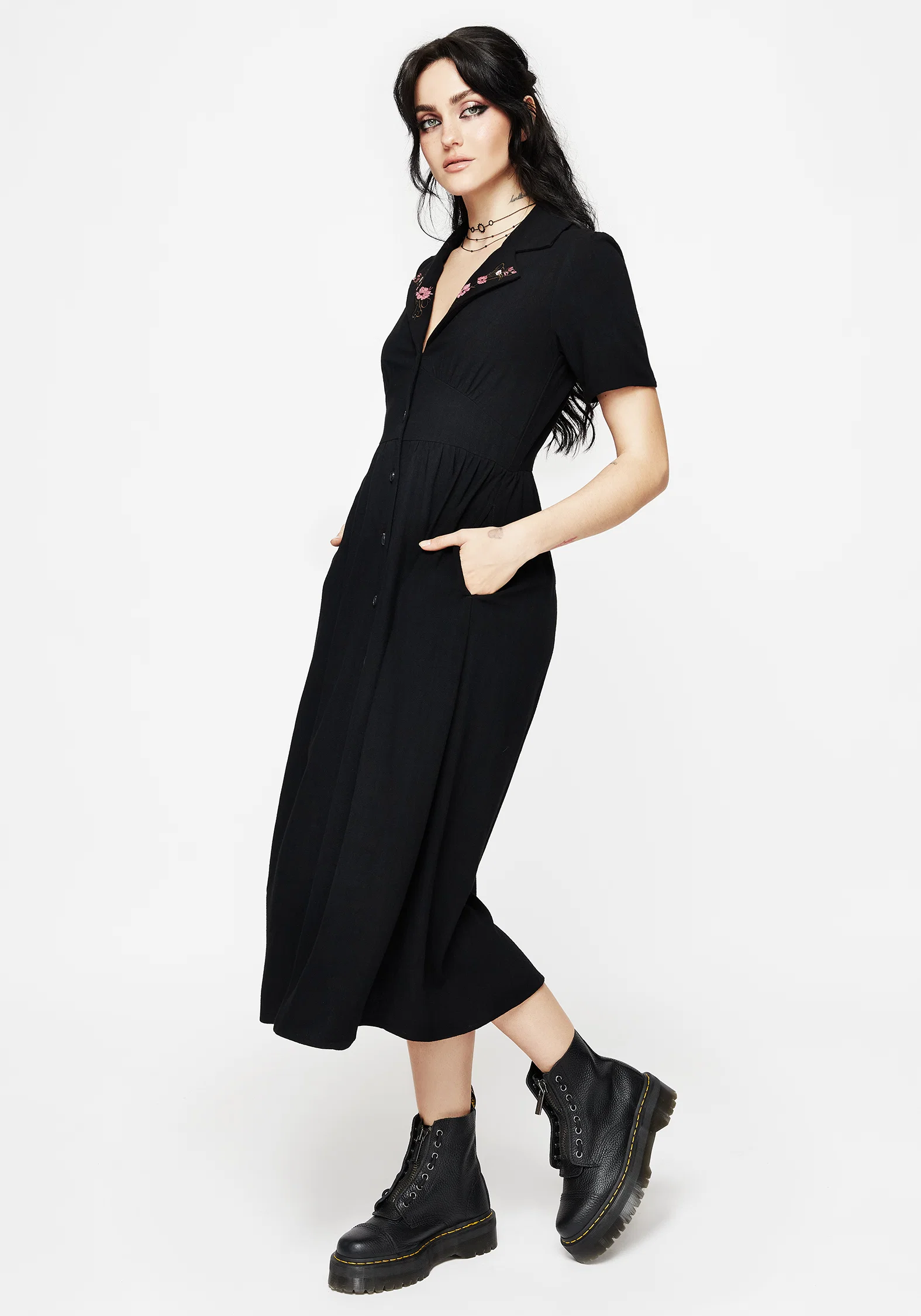 Aster Embroidered Collar Midi Shirt Dress - Image 4