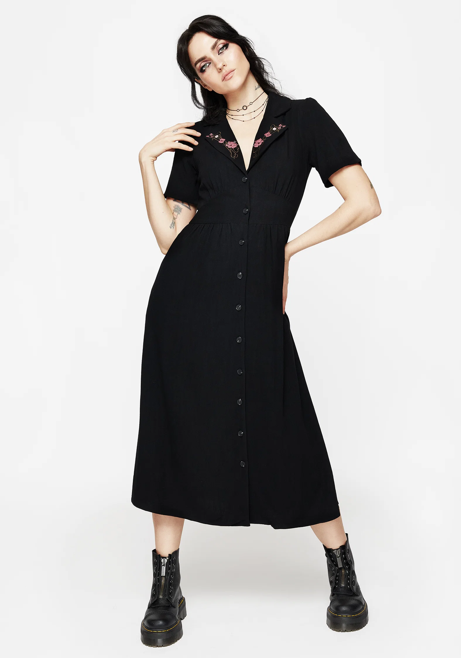 Aster Embroidered Collar Midi Shirt Dress - Image 6