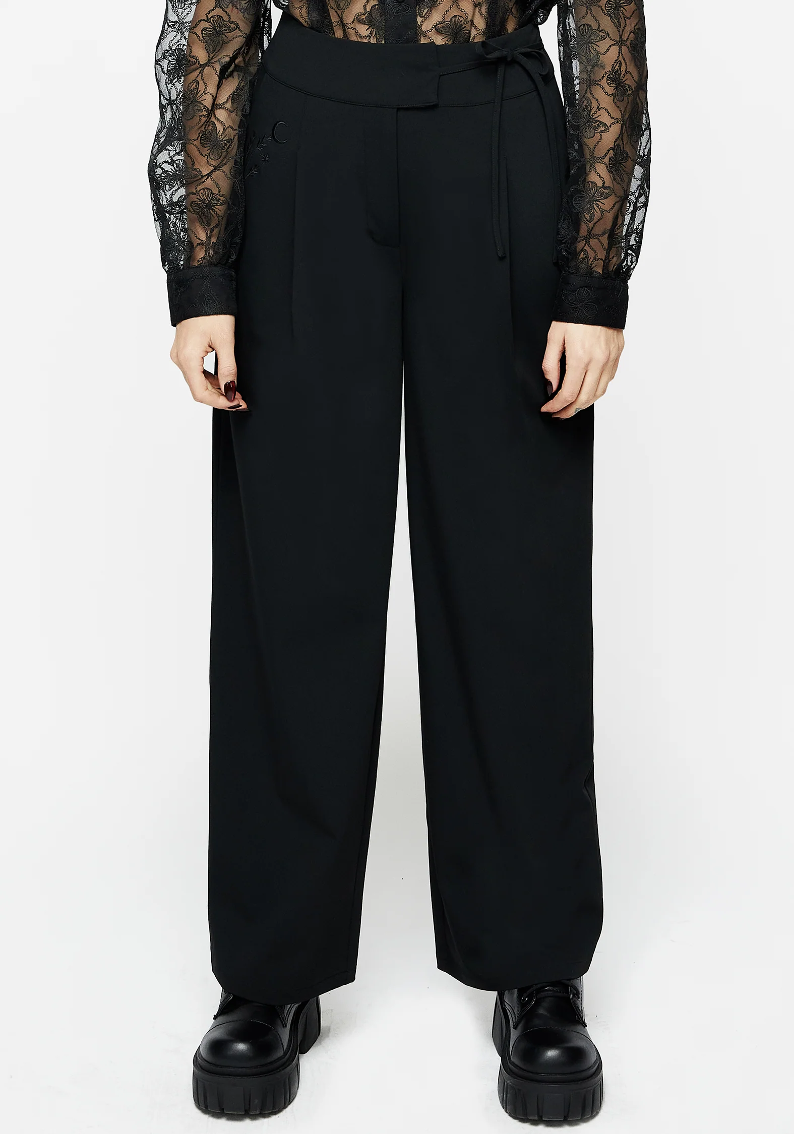 Asteria Tie Waist Embroidered Trousers - Image 10