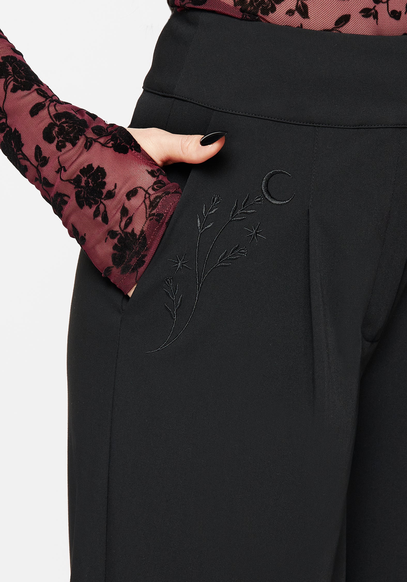 Asteria Tie Waist Embroidered Trousers - Image 2